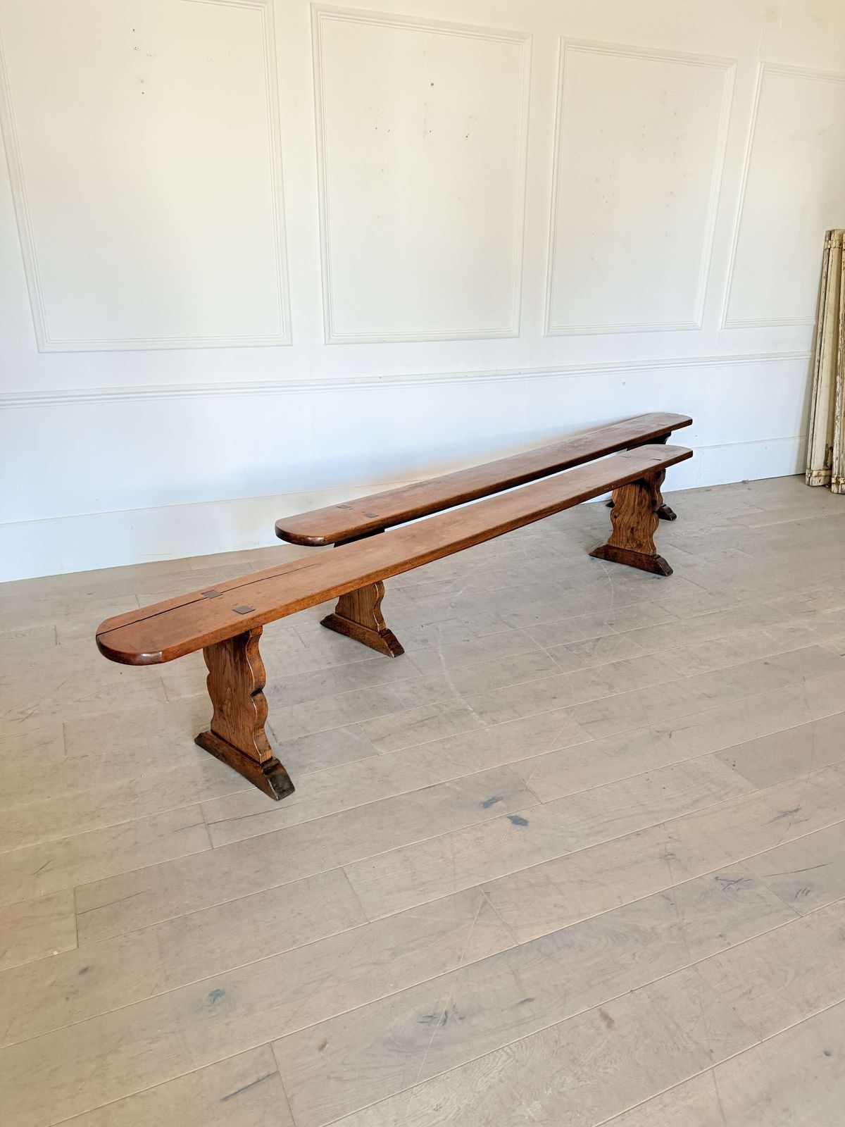 Large Pair Of 19th Century Cherrywood Benches photo vintage