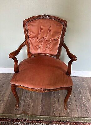 Antique French Provincial Carved Walnut Arm Chair Bedroom Chair Button Backed photo furniture