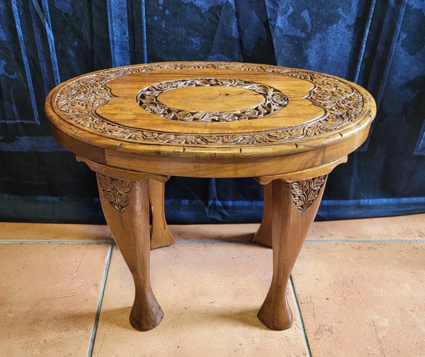 Vintage Carved Teak Coffee Table Anglo Indian