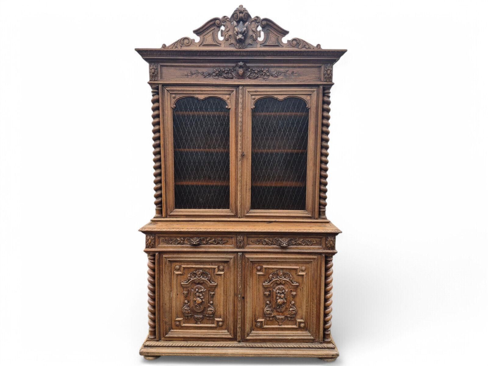 Antique Solid Oak Wood Carved French Bookcase / Dresser Late 1800s photo furniture