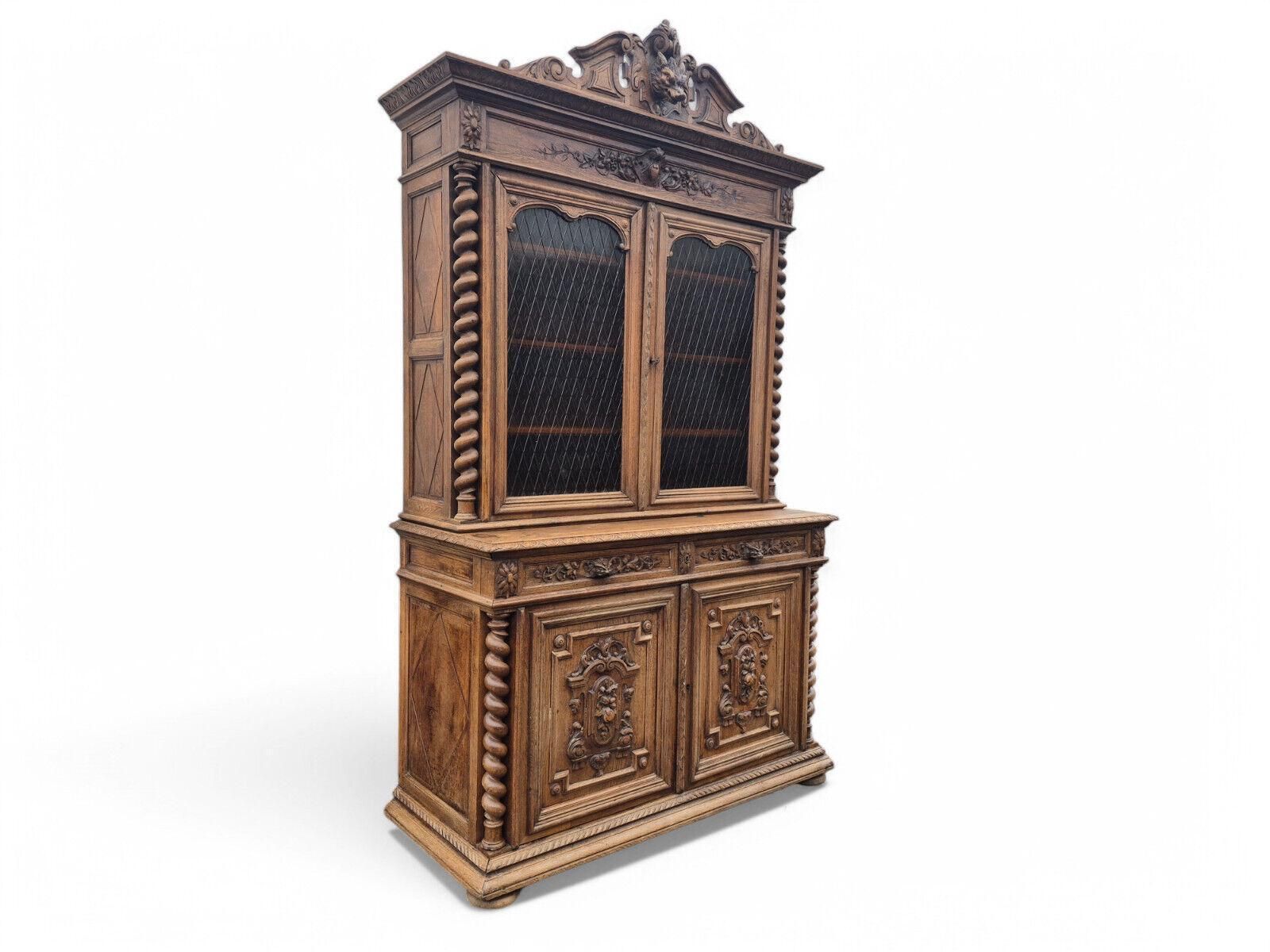 Antique Solid Oak Wood Carved French Bookcase / Dresser Late 1800s photo for sale