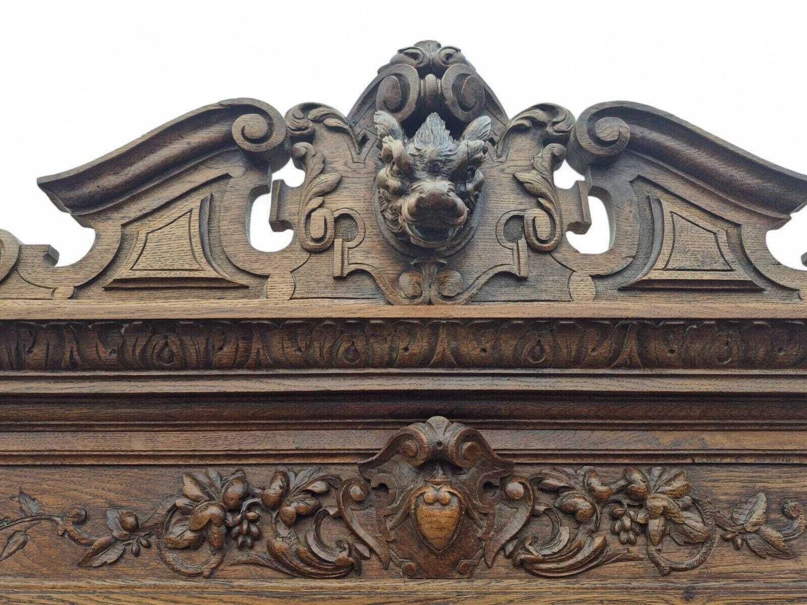 photo furniture Antique Solid Oak Wood Carved French Bookcase / Dresser Late 1800s
