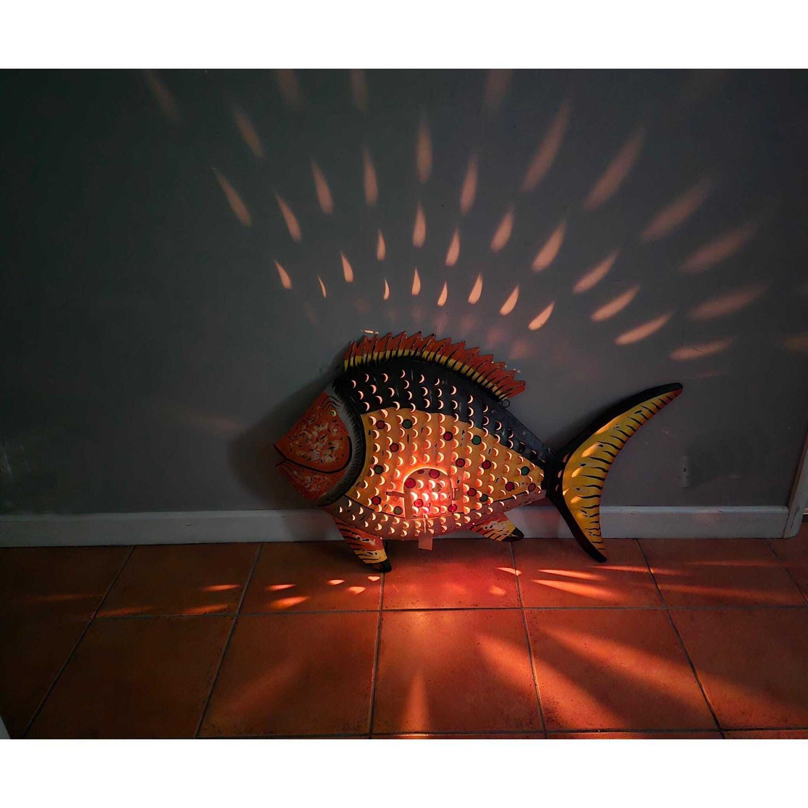 Large Metal Unique Tropical Fish Garden Tea Light Candle Holder Hanging Fish Lantern photo 155.0