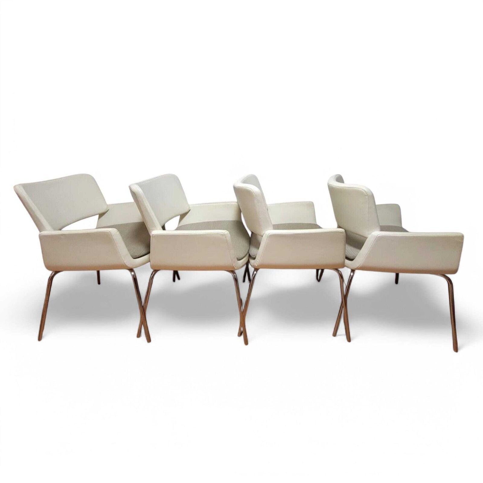 Set Of 4 Vintage Korus White Leather Industrial Style Dining Chairs   Retro Chic Mid Century Design photo vinterior