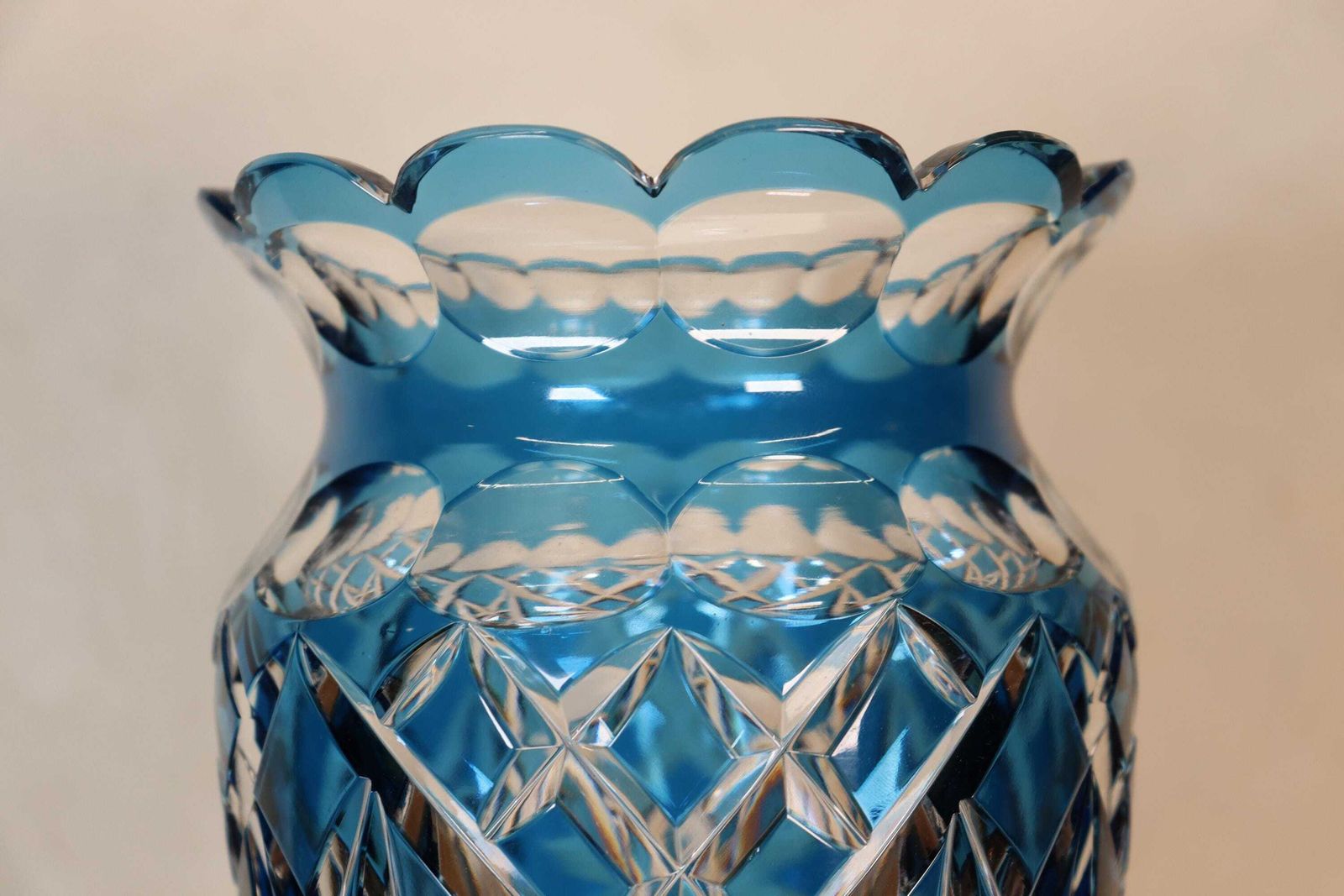 Stunning Vase In Petrol Blue Crystal Attributed To The Val Saint Lambert Factory (St.262) photo vintage