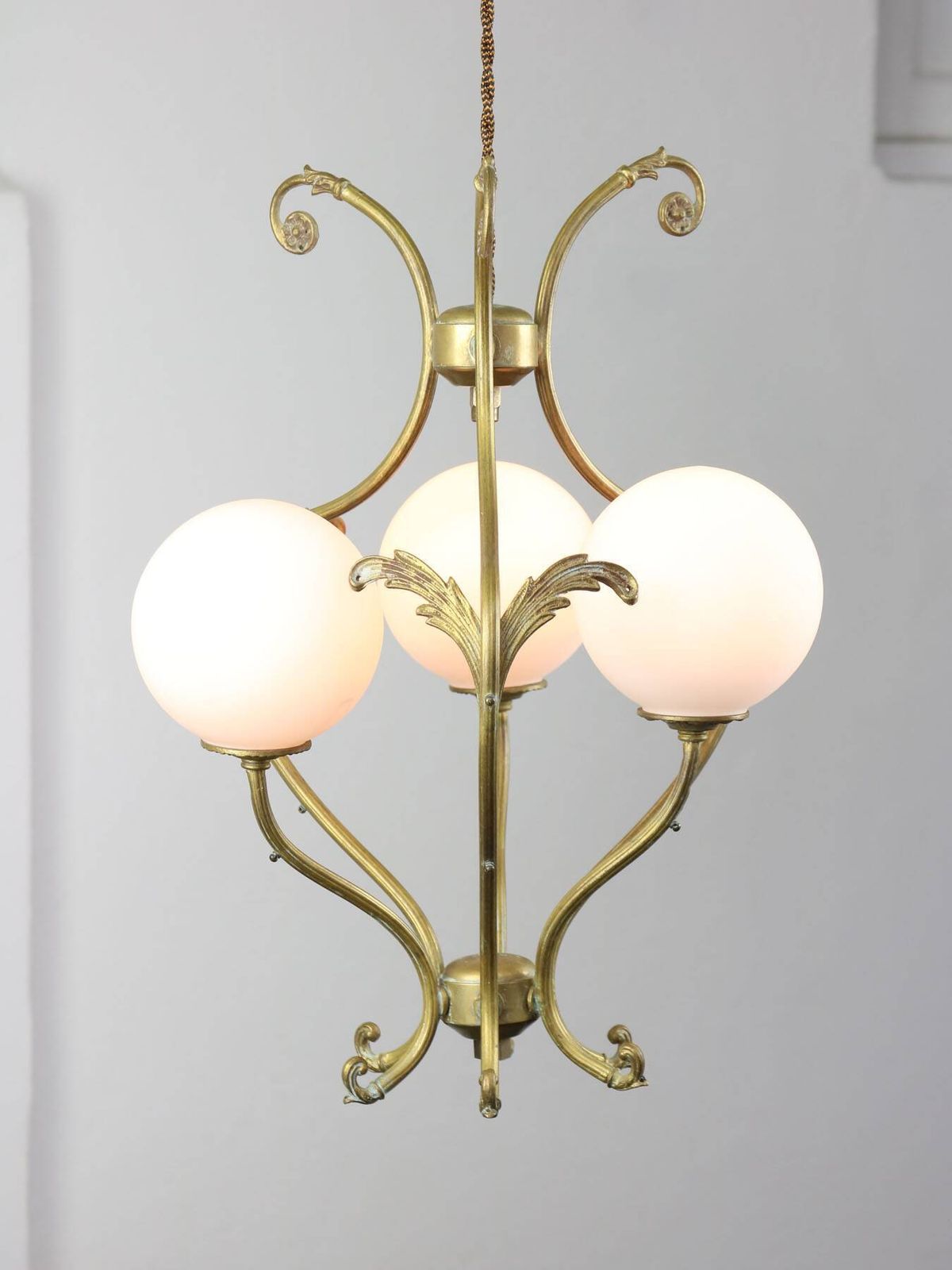 Antique Italian Brass And Opaline Chandelier photo vinterior