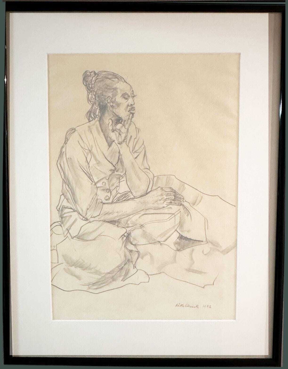 Kathe Strenitz 'Woman' Graphite Pencil Drawing 1993 Original Framed