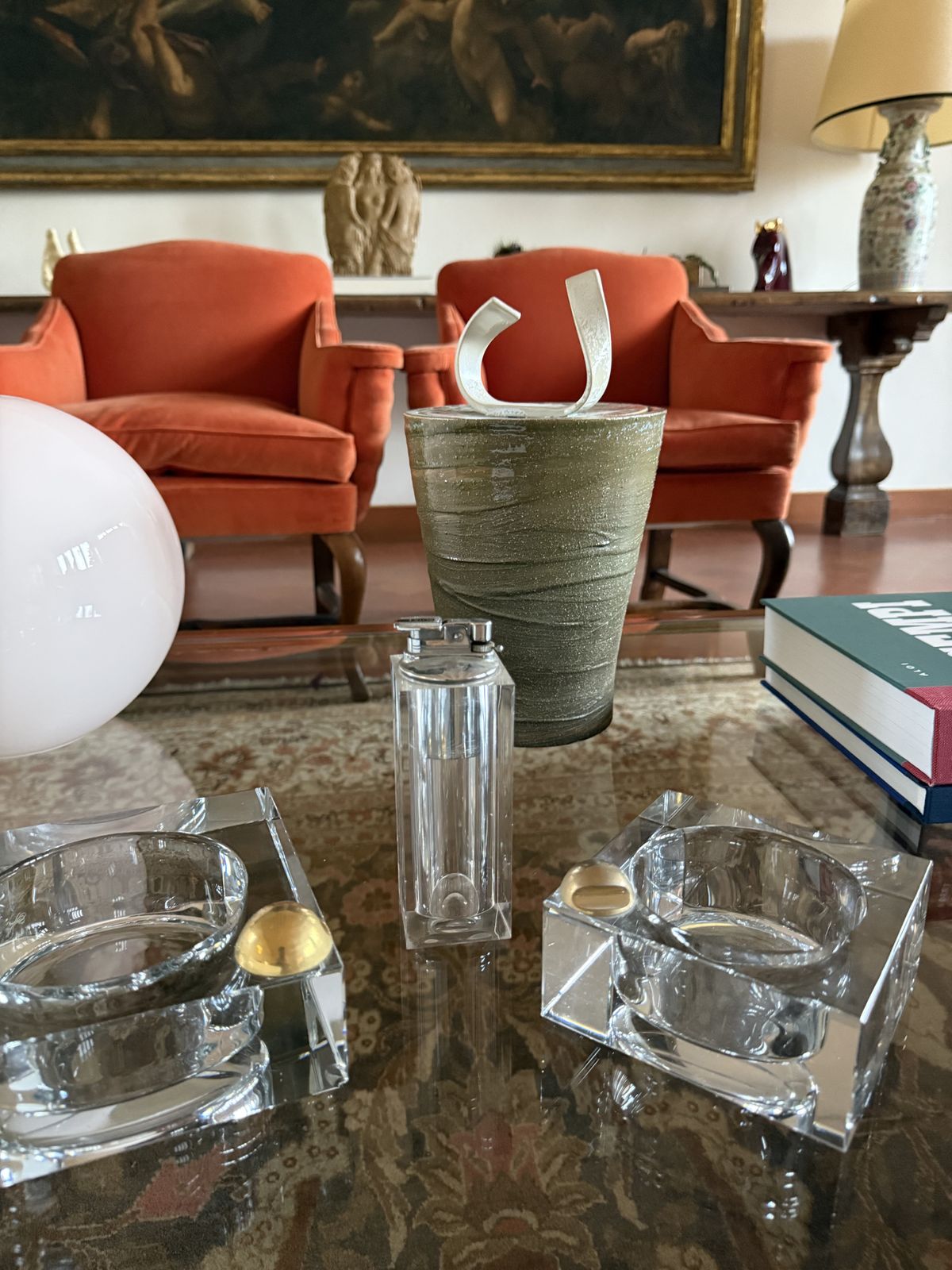 Hollywood Regency Glass Smoking Set, France 1970s photo buy
