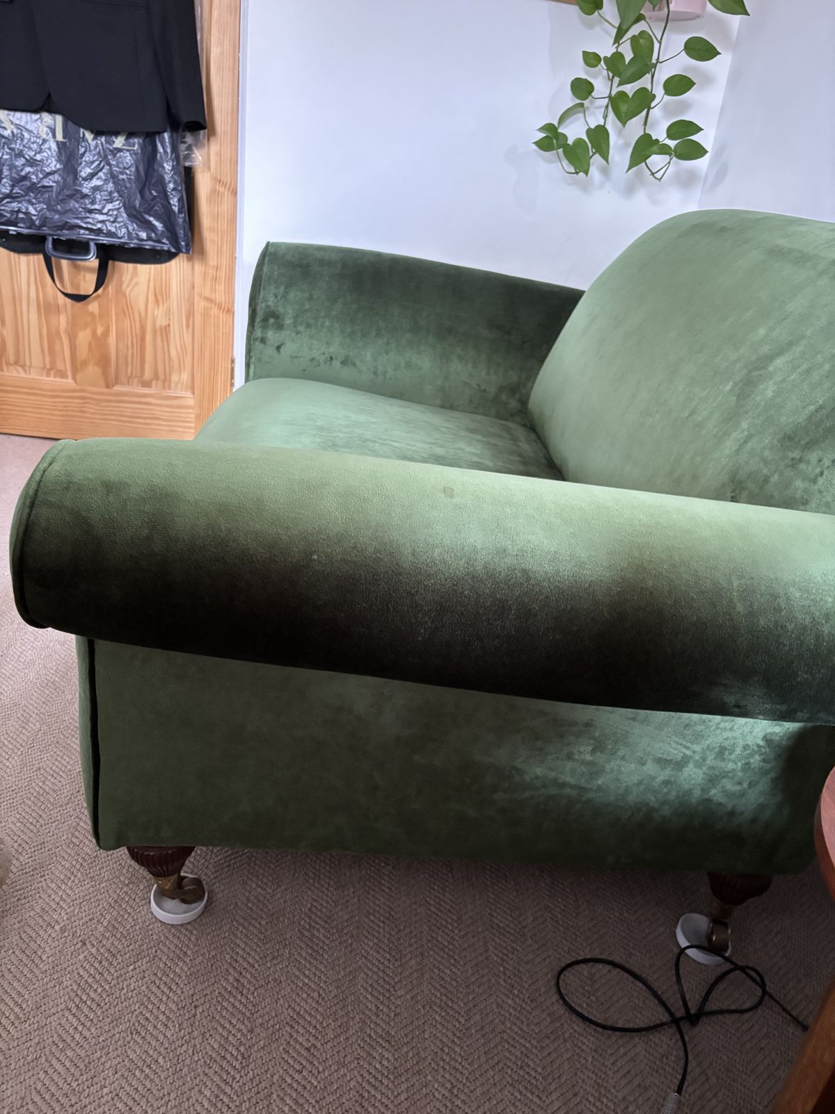 Green Velvet Multiyork Love Seat, Recently Re Covered, In Perfect Condition. photo for sale