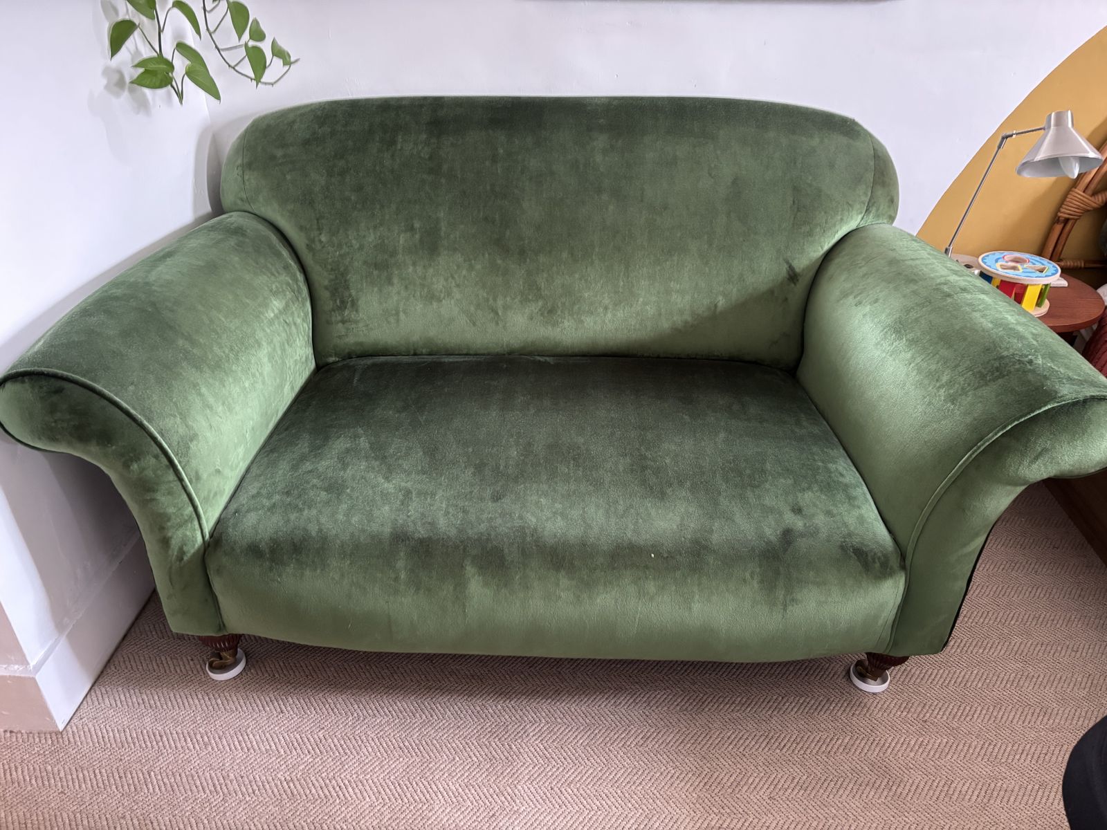 Green Velvet Multiyork Love Seat, Recently Re Covered, In Perfect Condition. photo 775.0