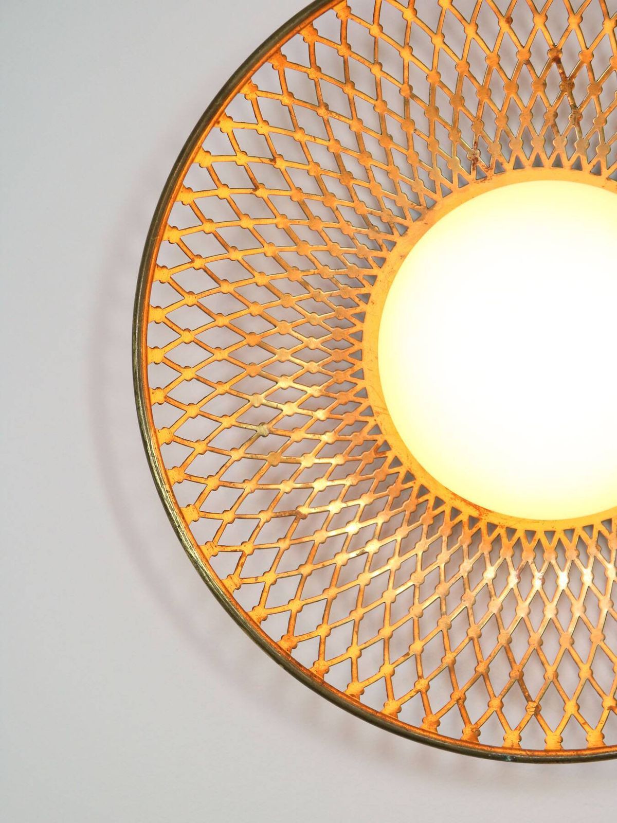 Mid Century Intricate Wall Lamp In Brass And Opaline Glass, 1950s photo Lighting