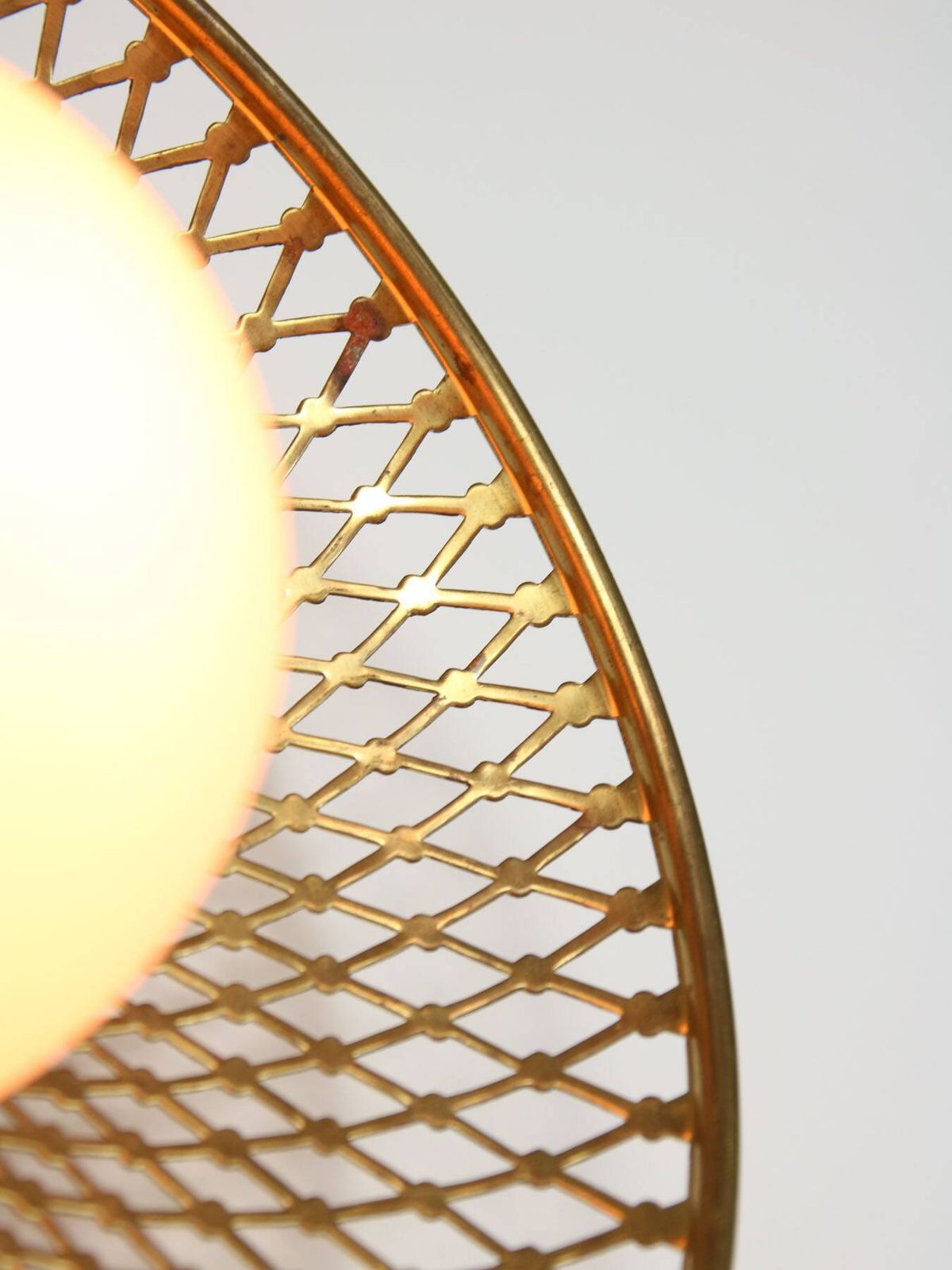 Mid Century Intricate Wall Lamp In Brass And Opaline Glass, 1950s photo vintage