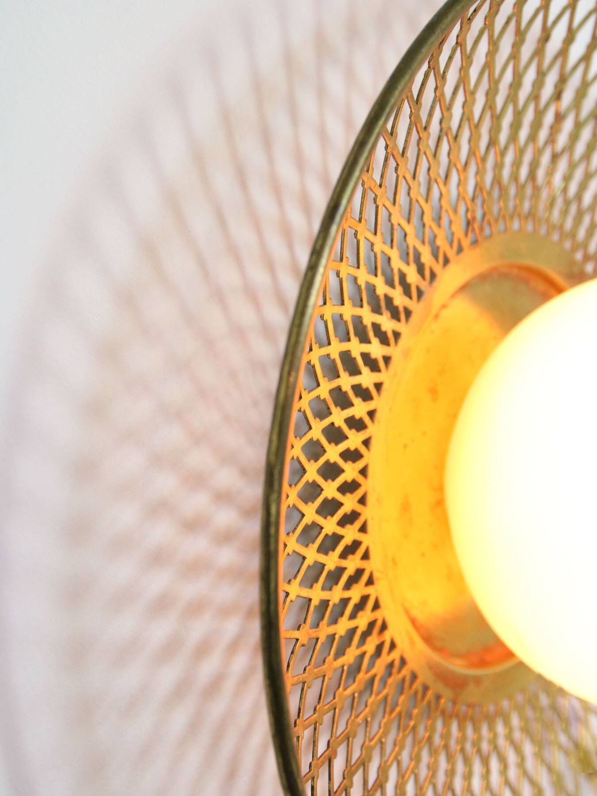 photo for sale Mid Century Intricate Wall Lamp In Brass And Opaline Glass, 1950s