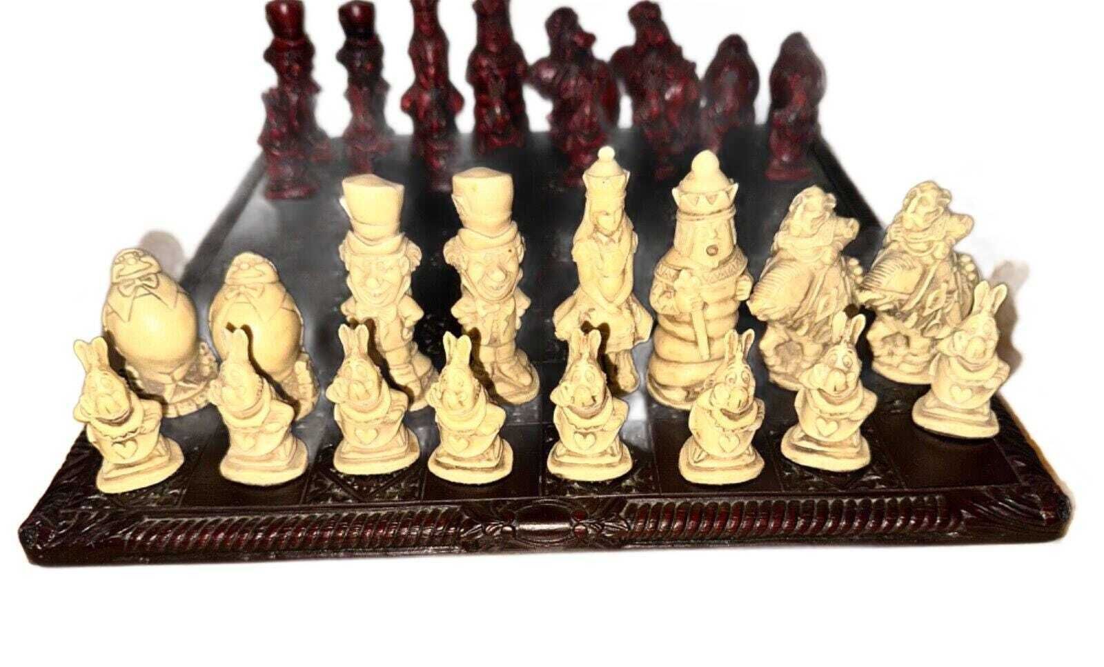 Alice In Wonderland Vintage Chess Set   Complete Wooden & Resin Edition photo 230.0