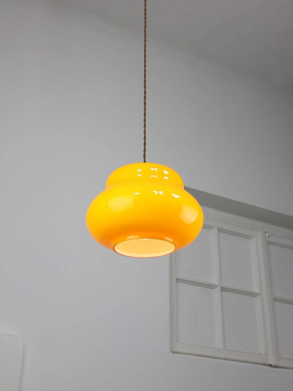 Mid Century Italian Yellow Glass And Brass Pendant Lamp photo buy