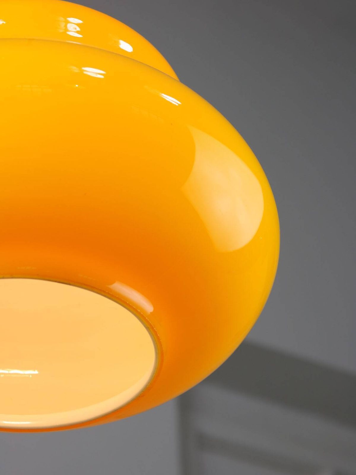 Mid Century Italian Yellow Glass And Brass Pendant Lamp photo vintage