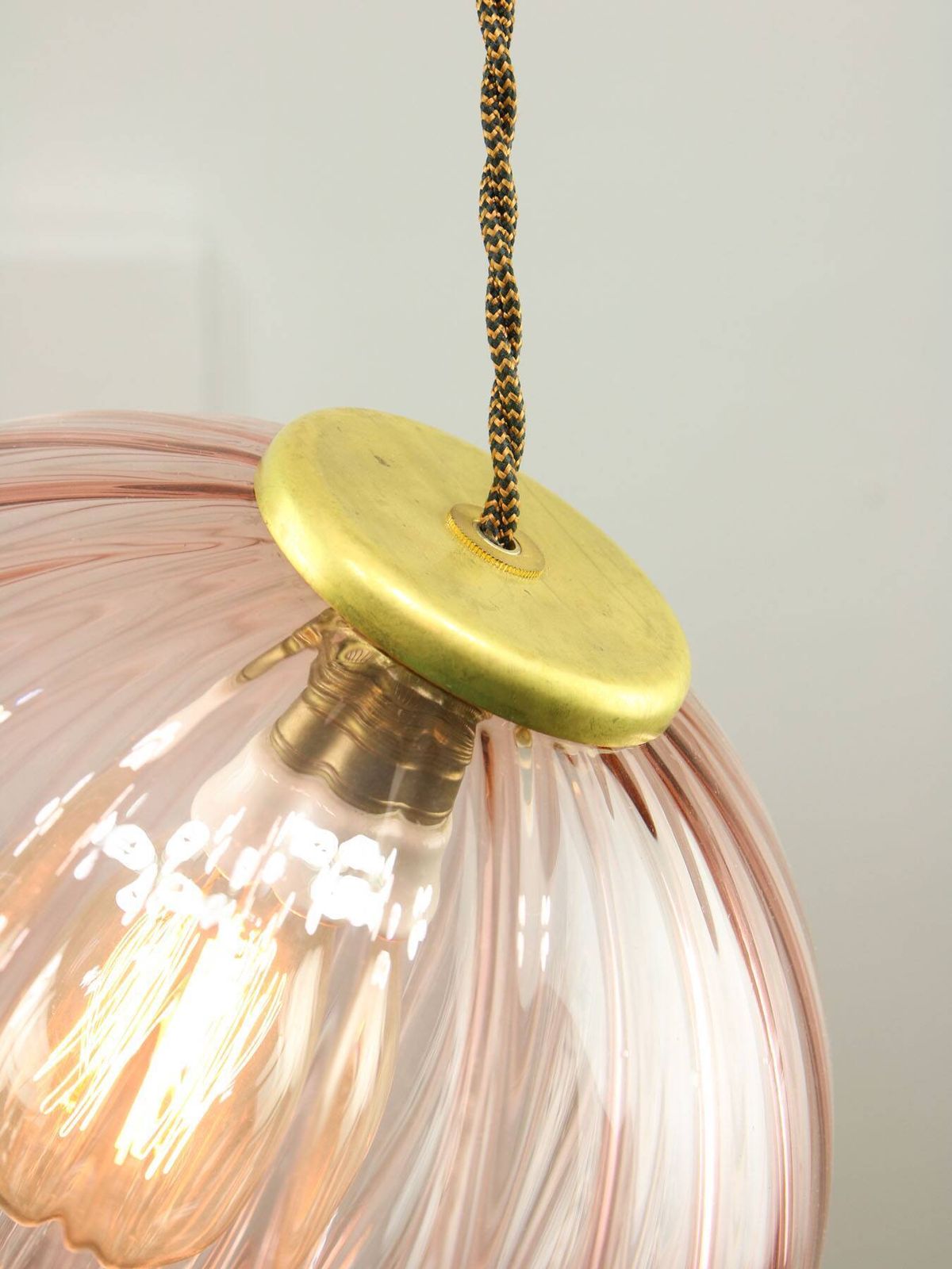 Mid Century Italian Pink Glass And Brass Pendant Lamp photo buy