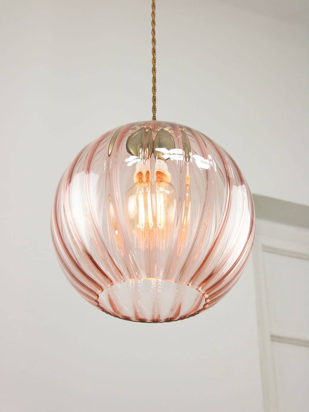 photo furniture Mid Century Italian Pink Glass And Brass Pendant Lamp