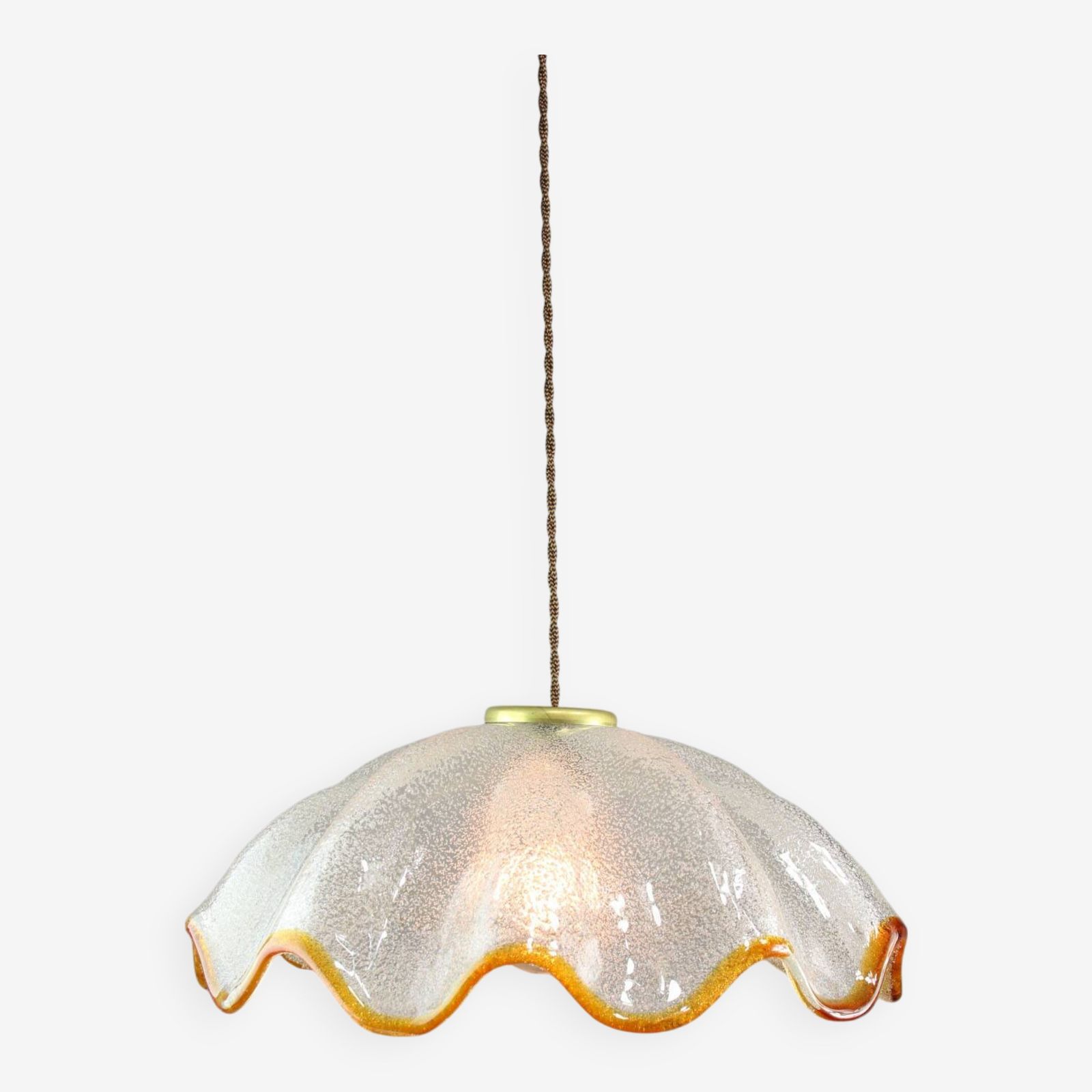 Mid Century Italian Murano Glass And Brass Pendant Lamp