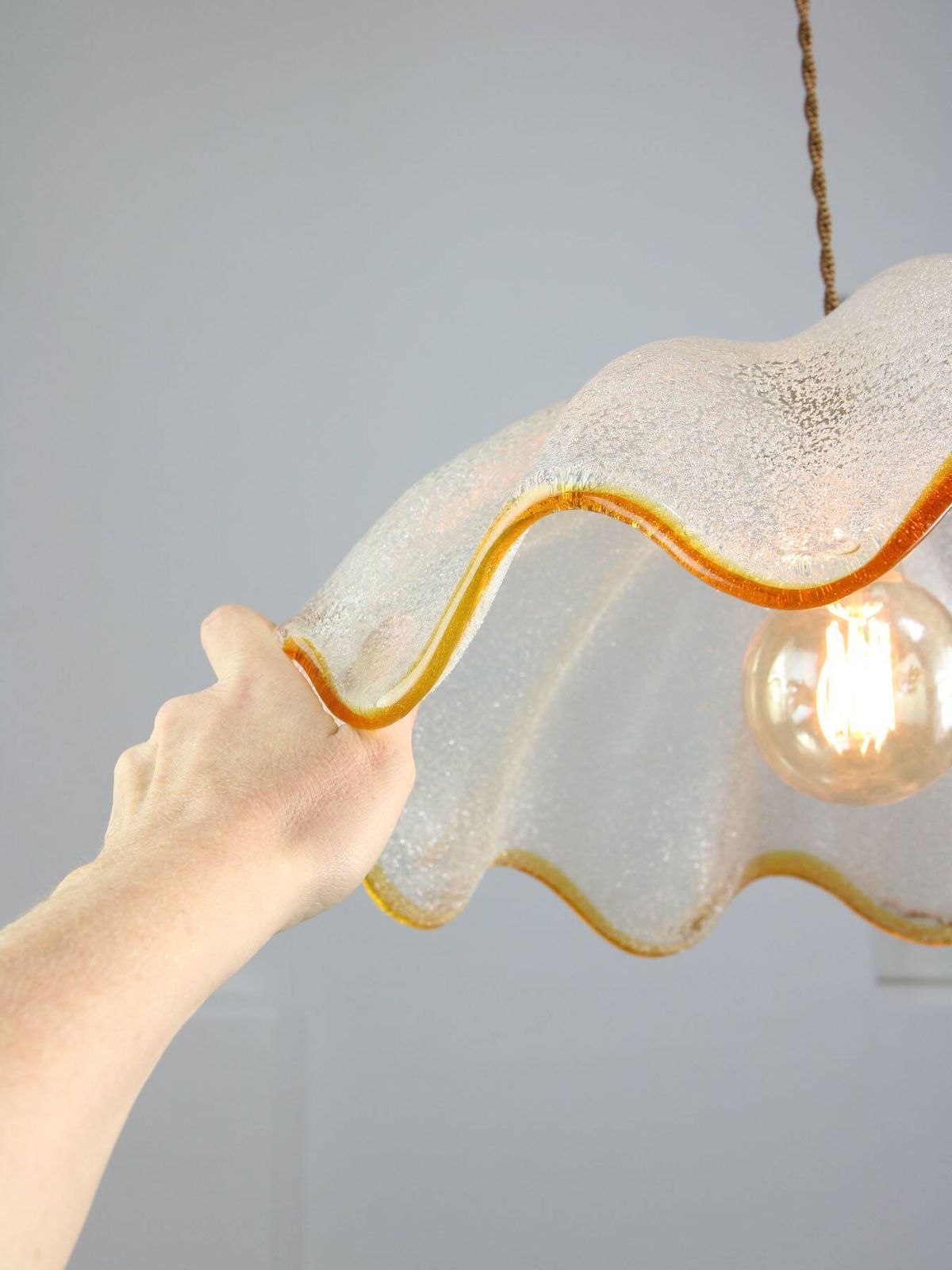 Mid Century Italian Murano Glass And Brass Pendant Lamp photo vinterior