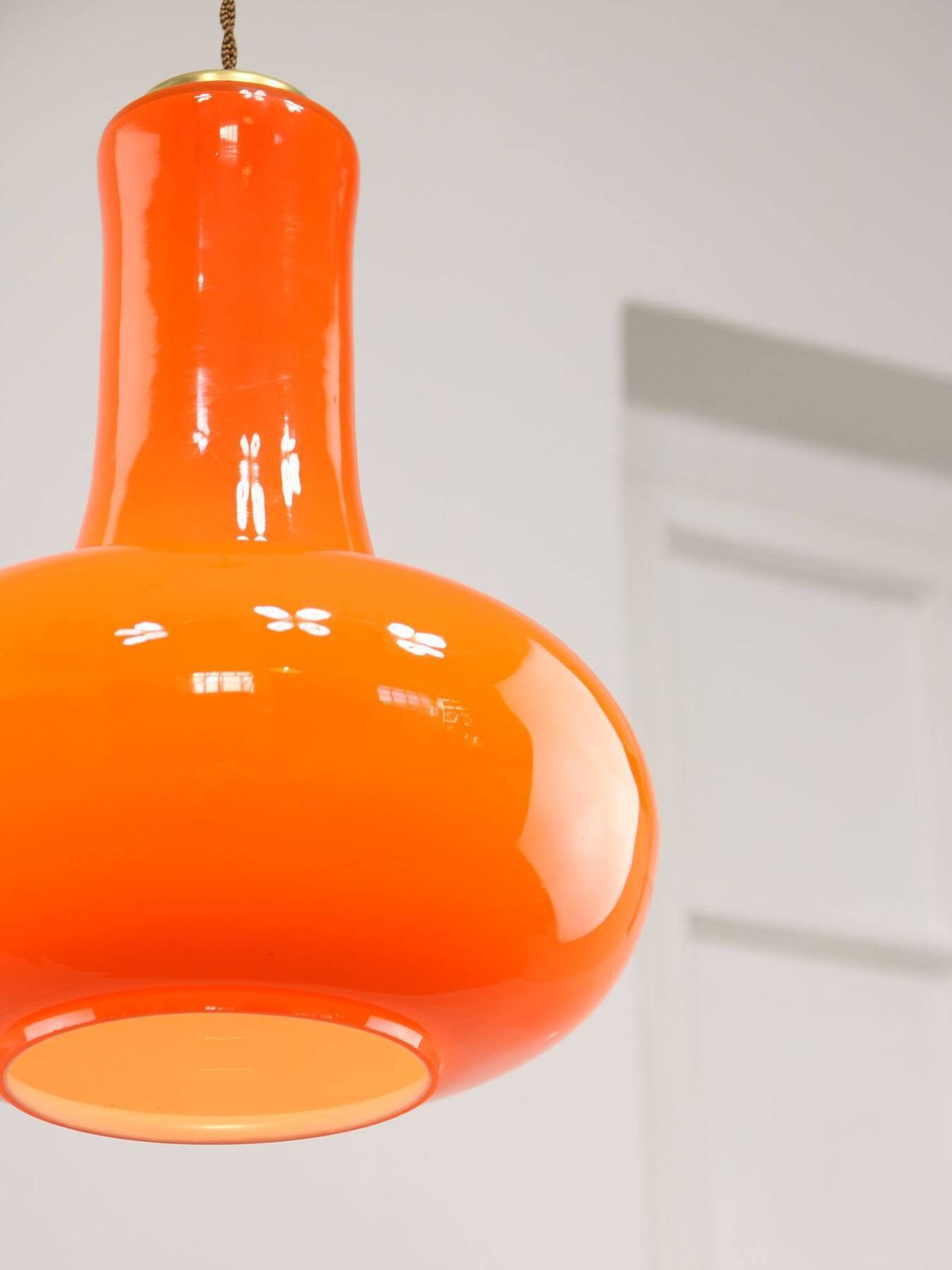 Mid Century Italian Orange Glass And Brass Pendant Lamp photo vinterior
