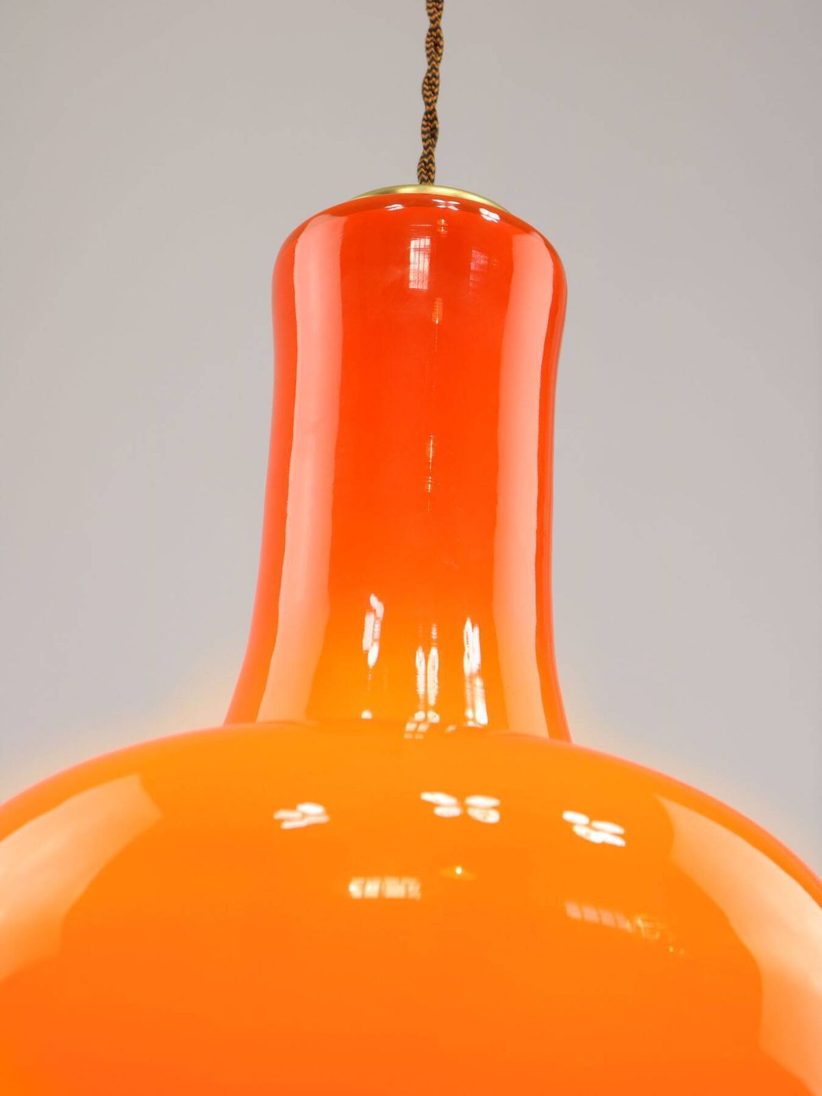 photo vinterior Mid Century Italian Orange Glass And Brass Pendant Lamp