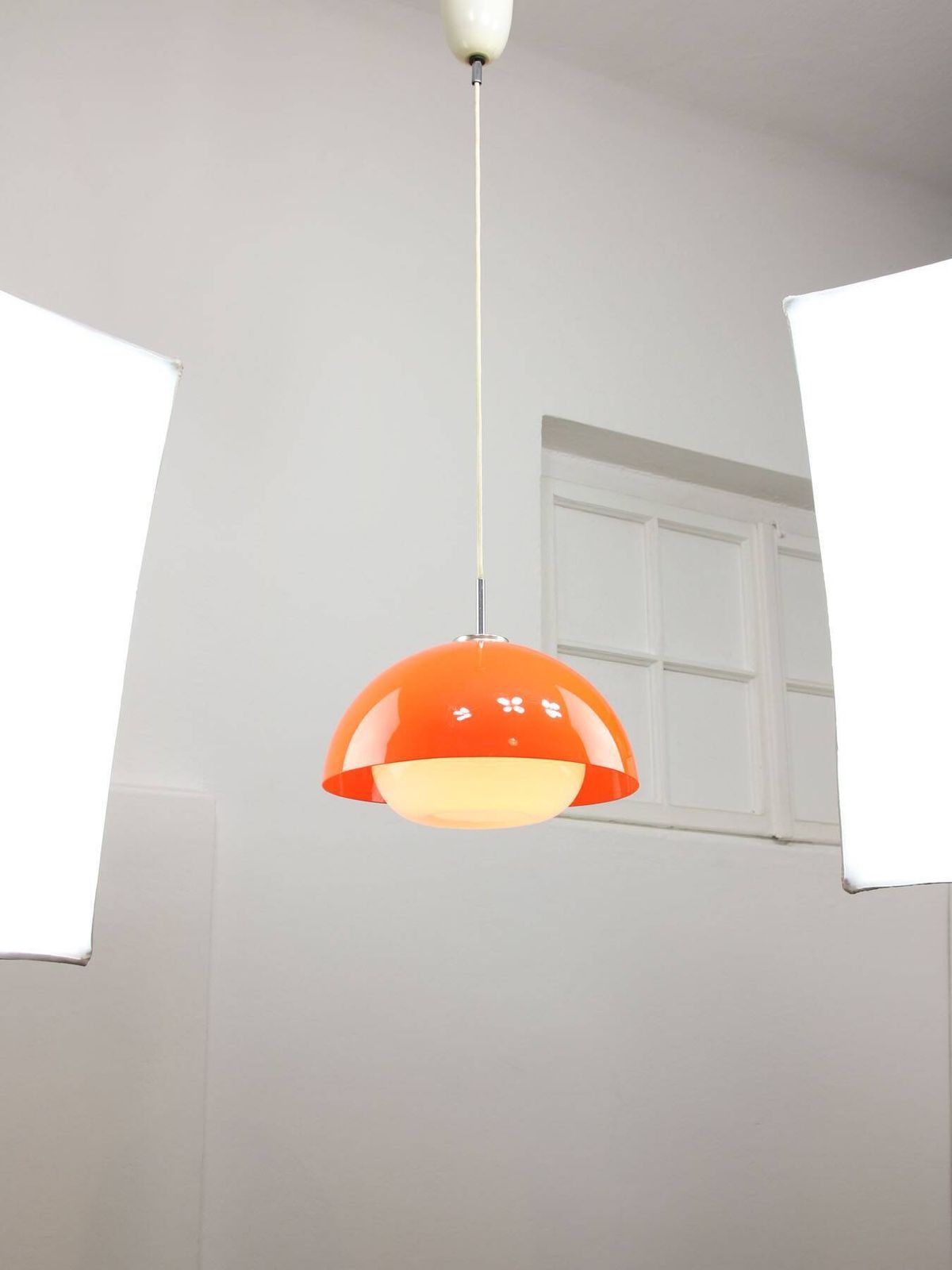 Space Age Italian Orange Acrylic Glass Pendant Lamp, 1970s photo vintage