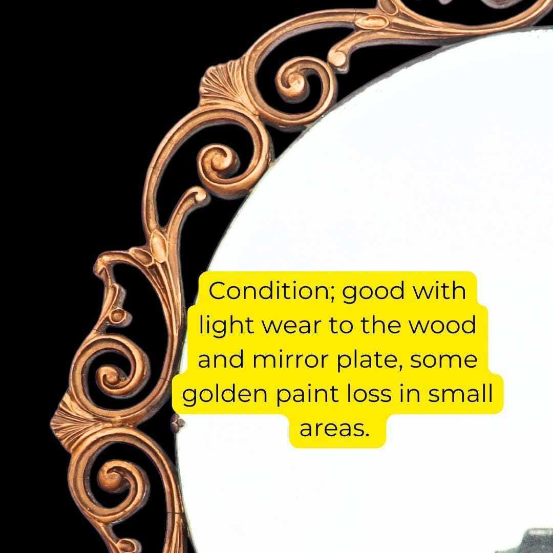 Large Mid Century Atsonea Round Giltwood Ornate Wall Mirror Bevelled Edge 1950's D 23'' Rococo Style photo vinterior