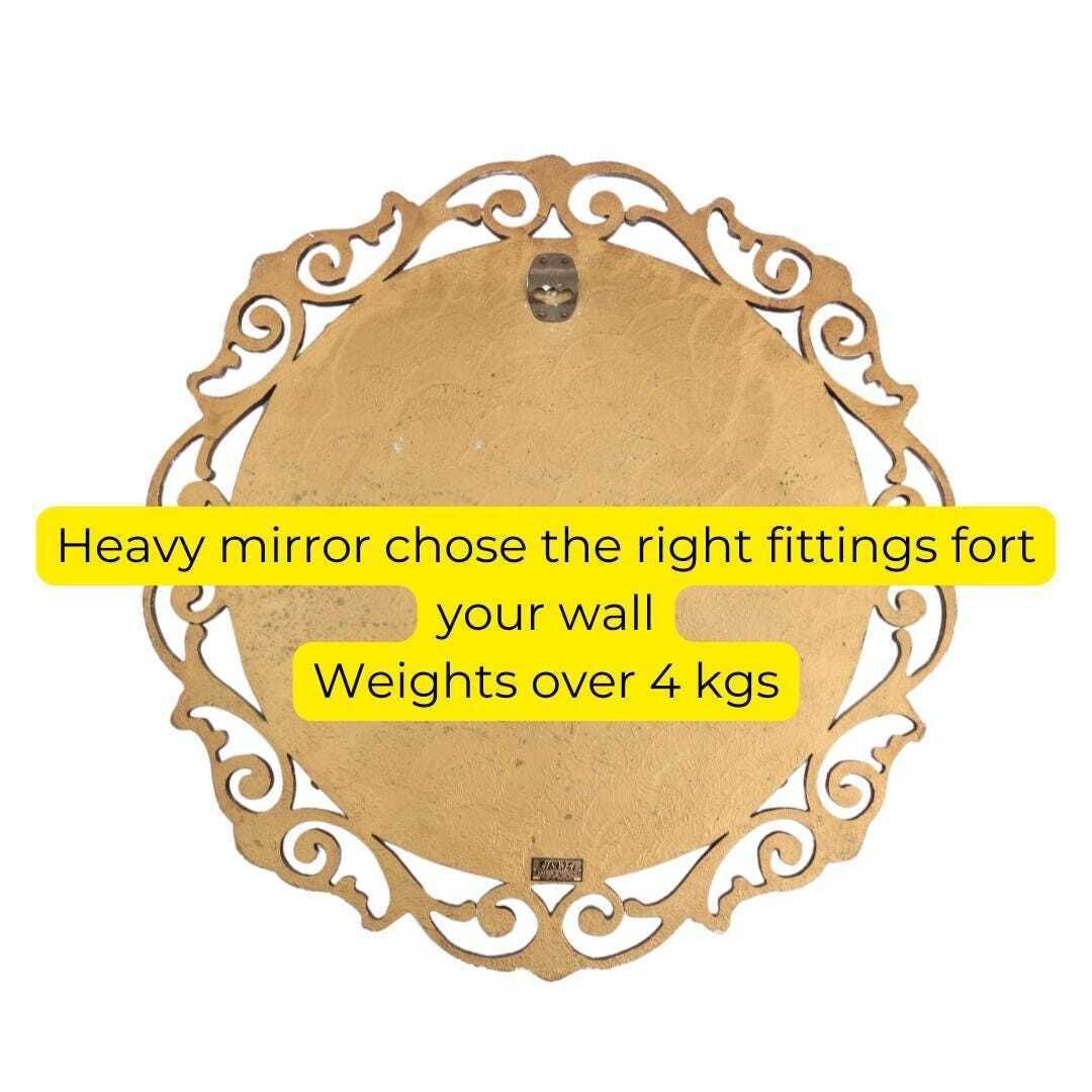 Large Mid Century Atsonea Round Giltwood Ornate Wall Mirror Bevelled Edge 1950's D 23'' Rococo Style photo vintage
