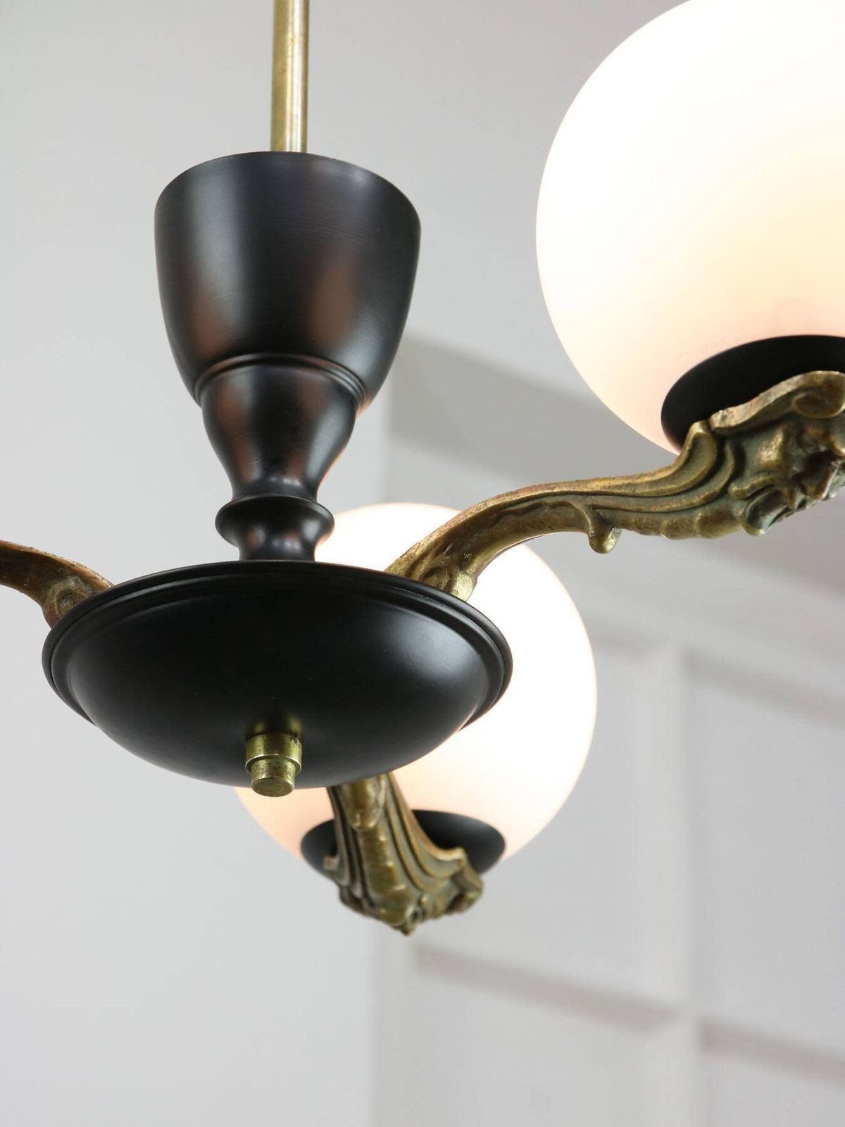 Art Deco French Brass And Opaline Chandelier, 1930 photo furniture