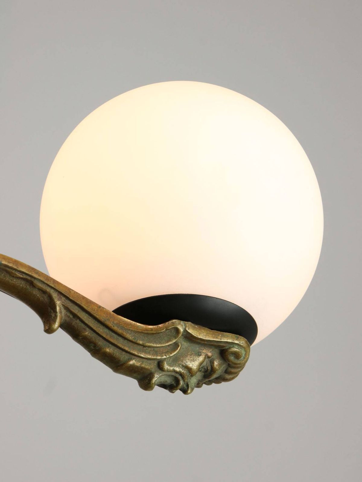 Art Deco French Brass And Opaline Chandelier, 1930 photo buy