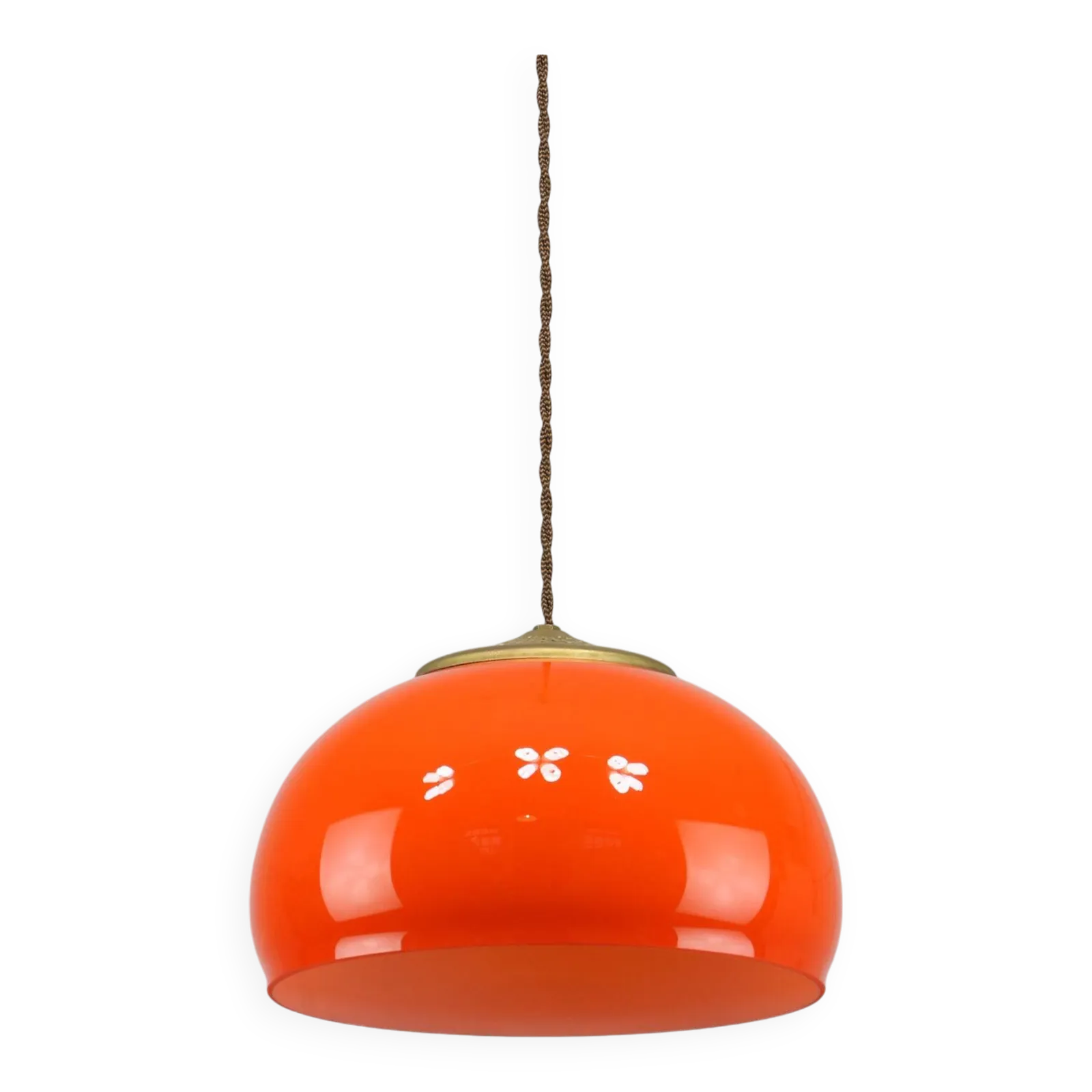 Mid Century Italian Pendant Lamp In Orange Glass And Brass
