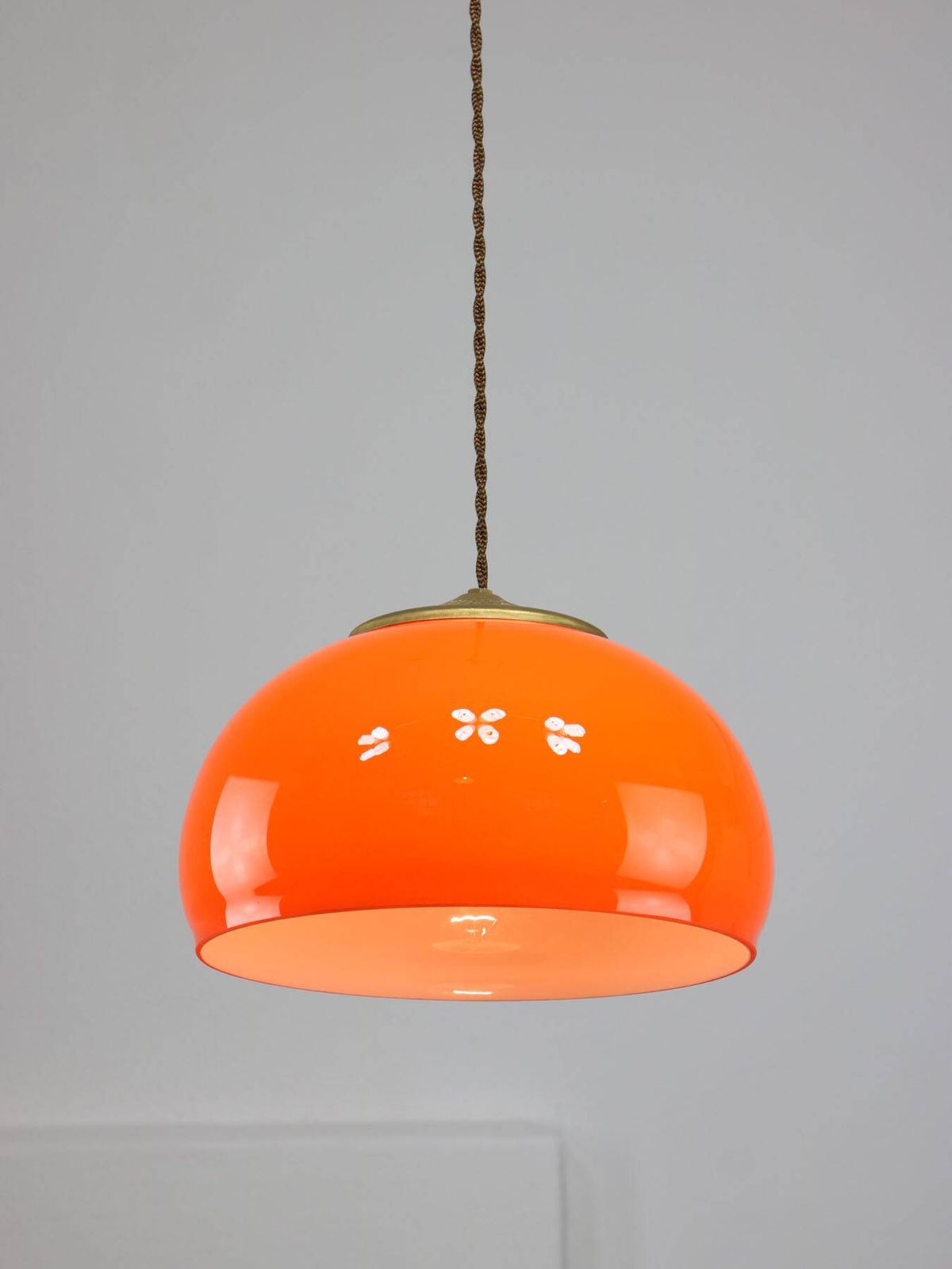 Mid Century Italian Pendant Lamp In Orange Glass And Brass photo furniture