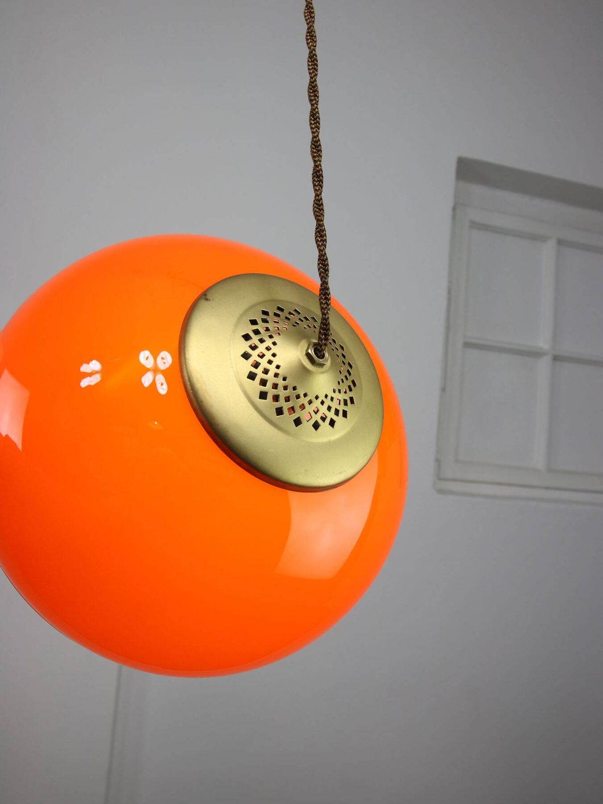 Mid Century Italian Pendant Lamp In Orange Glass And Brass photo 442.0