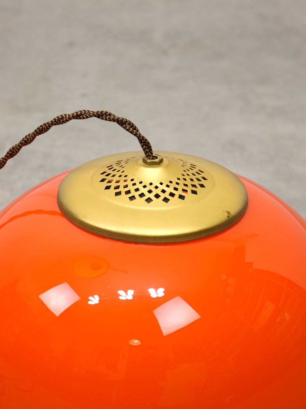 photo vinterior Mid Century Italian Pendant Lamp In Orange Glass And Brass