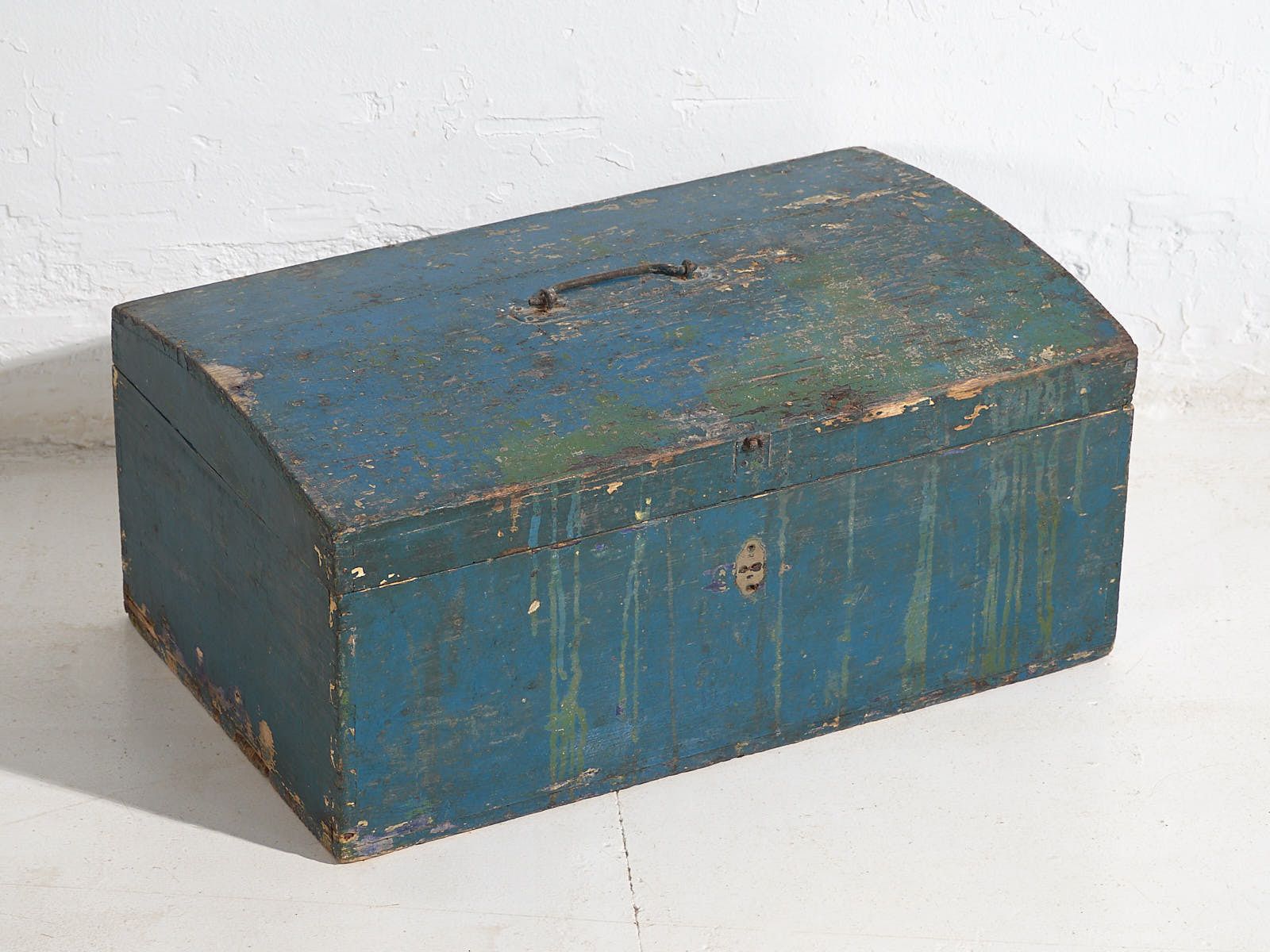 Small Antique Chest With Navy Blue Patina (C.1920) #68 photo for sale