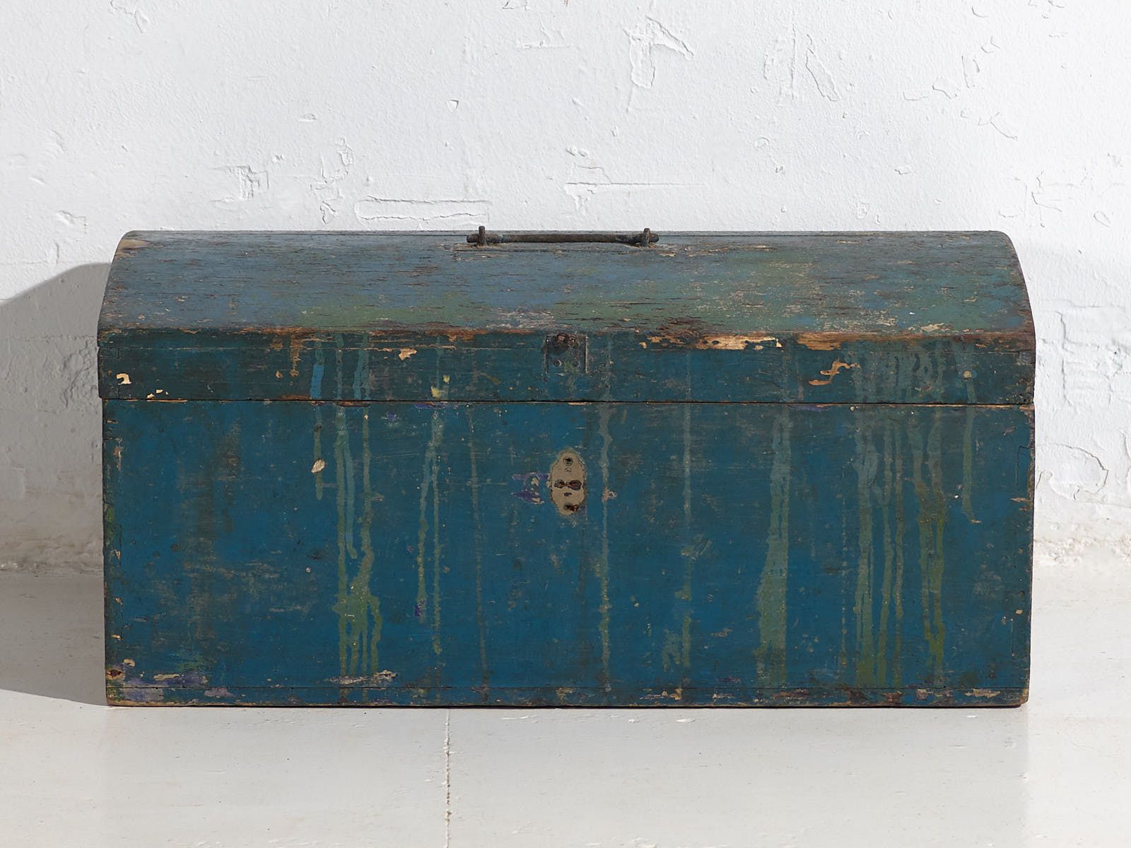 Small Antique Chest With Navy Blue Patina (C.1920) #68 photo vinterior