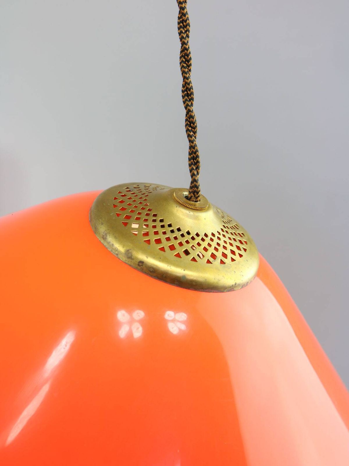 Mid Century Modern Italian Orange Plexiglass And Brass Pendant Lamp 1960s photo Lighting