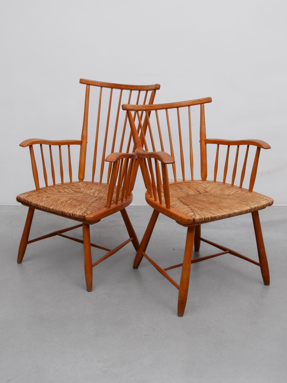 Arno Lambrecht For Wk Möbel, Set Of Two Lounge Chairs, Solid Beech & Paper Cord photo vintage
