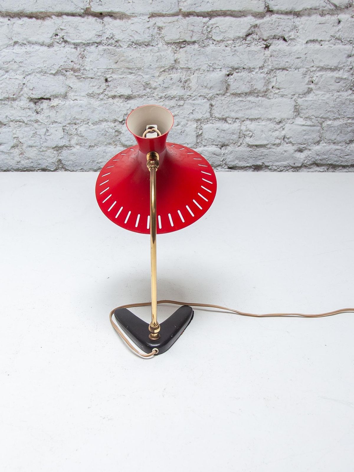 photo buy Desk Lamp With Red Shade Mid Century Modern By Stilux Milano, 1950s