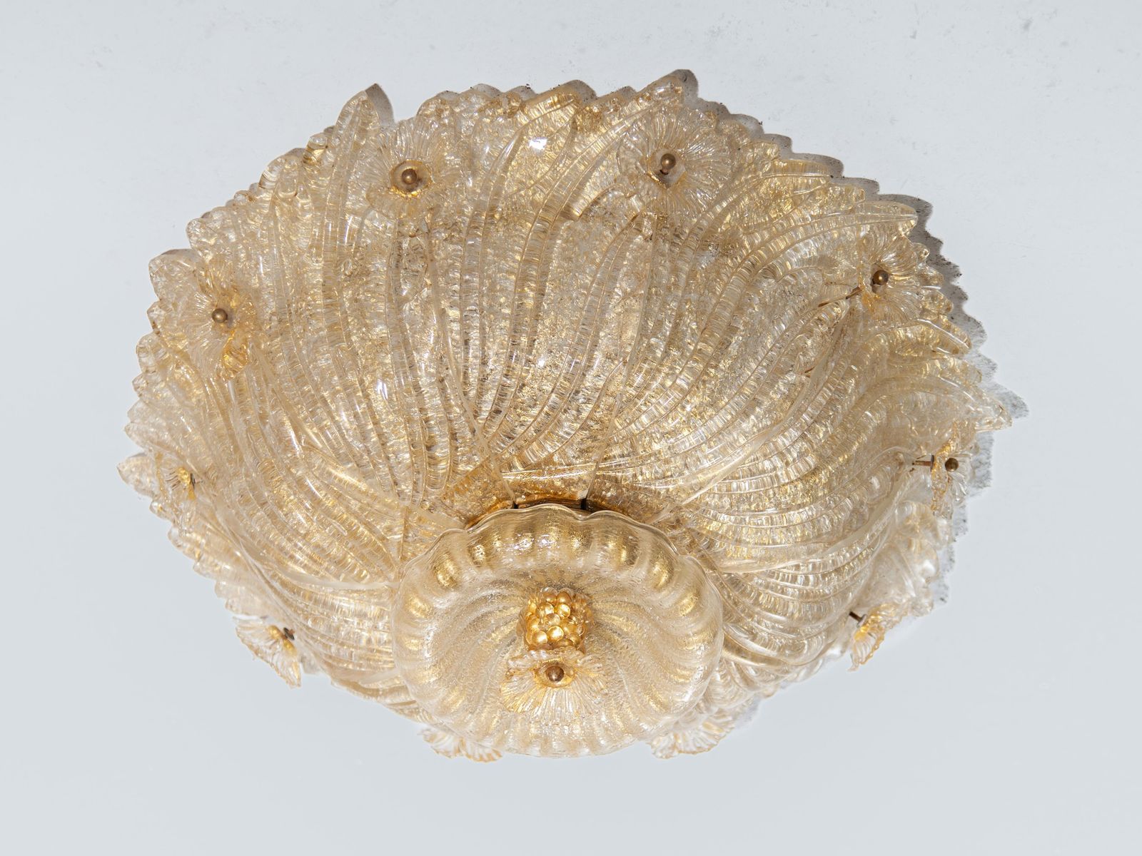 Large Barovier & Toso Flower Gilt Art Glass Murano Flush Mount photo furniture