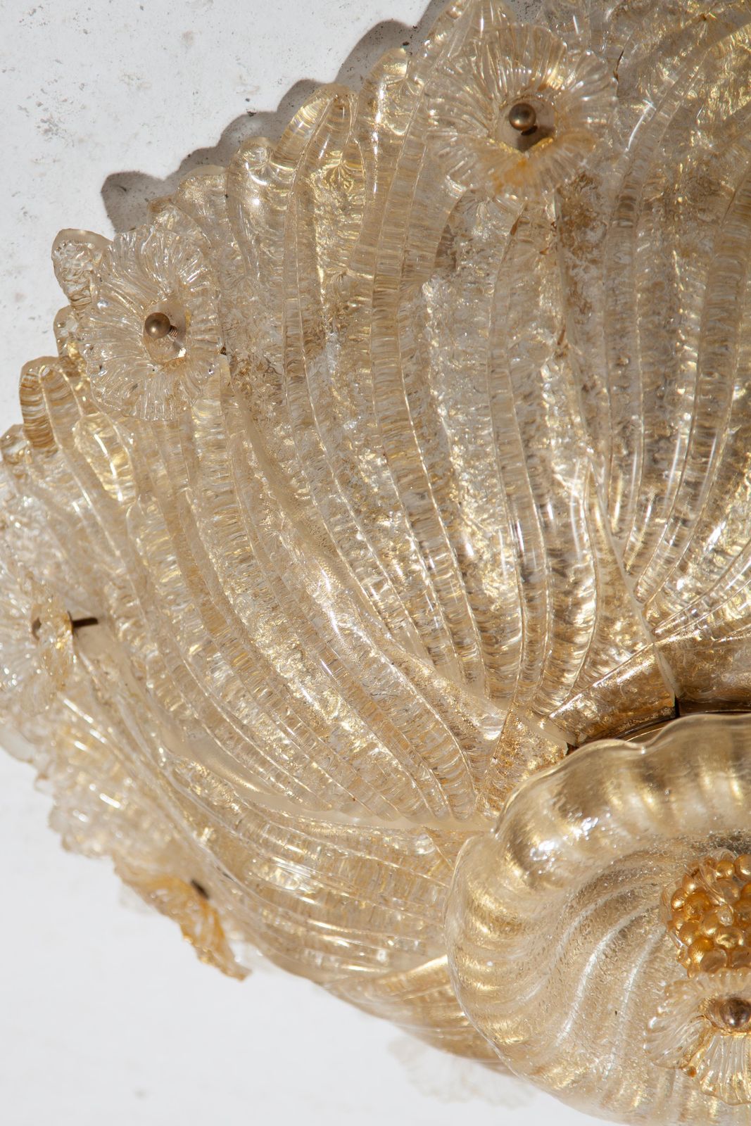 photo for sale Large Barovier & Toso Flower Gilt Art Glass Murano Flush Mount