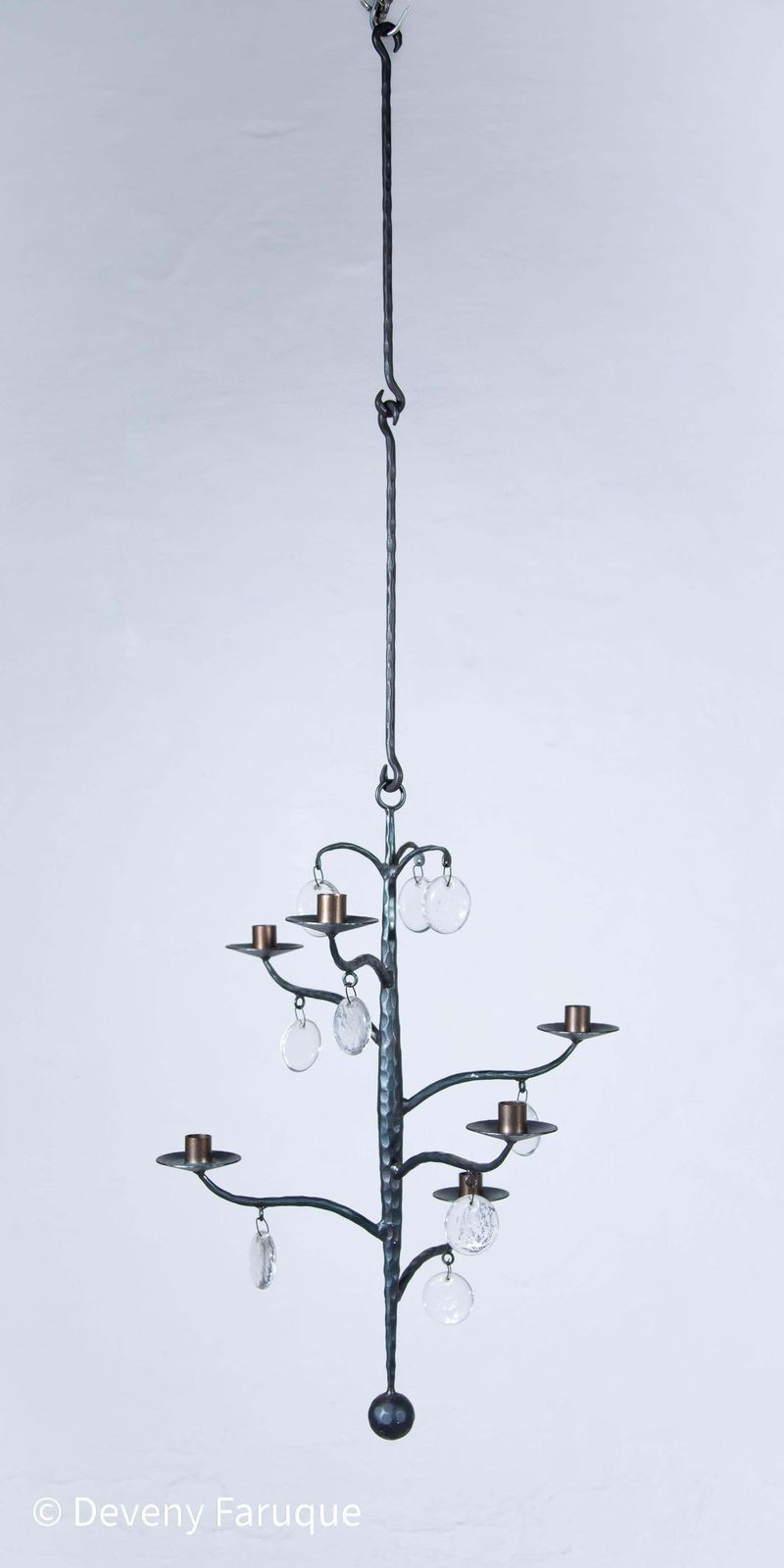 Elegant Candle Chandelier Hand Forged With 6 Arms Candles And Glass, Sweden photo for sale