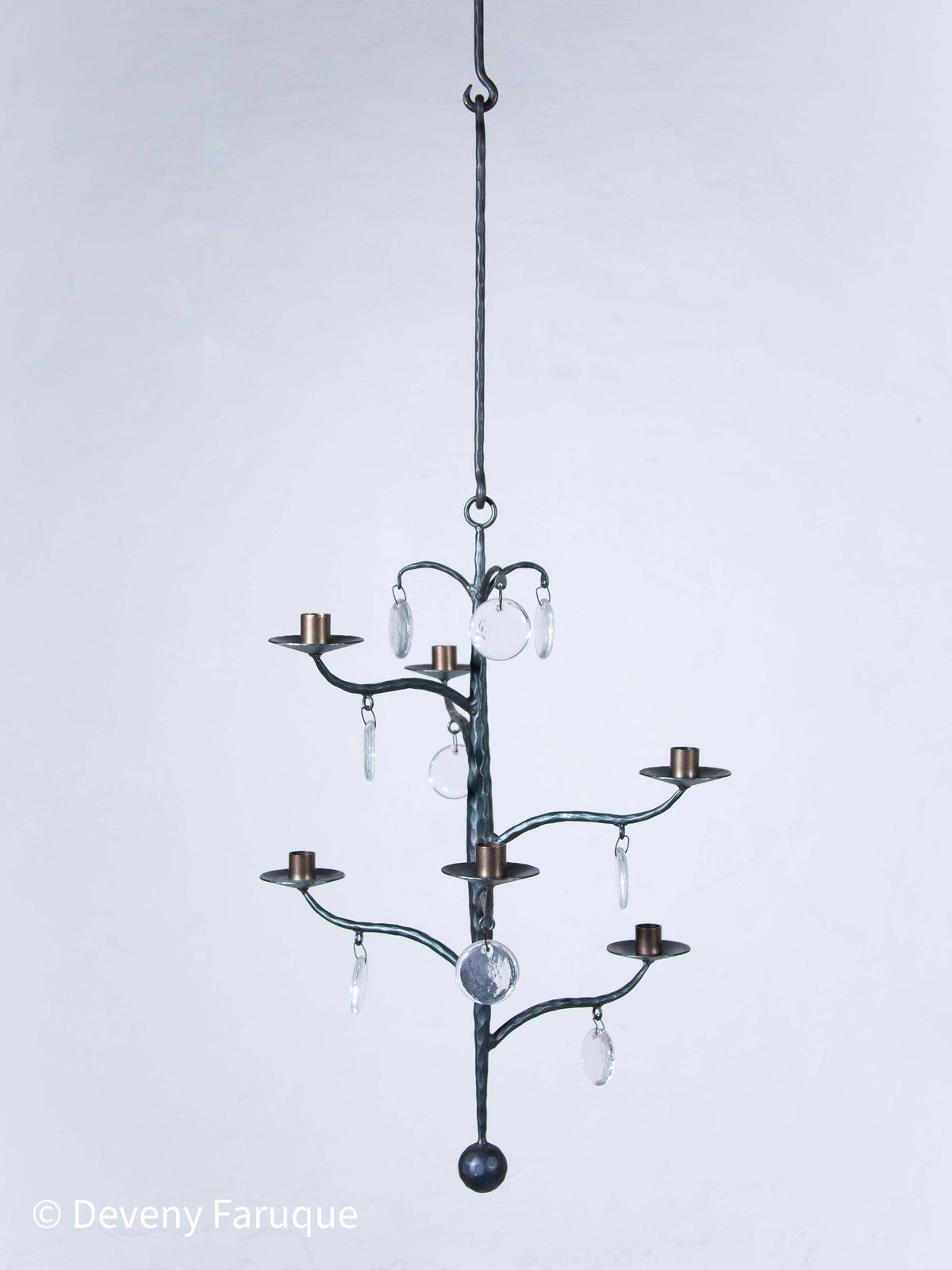 Elegant Candle Chandelier Hand Forged With 6 Arms Candles And Glass, Sweden photo Lighting