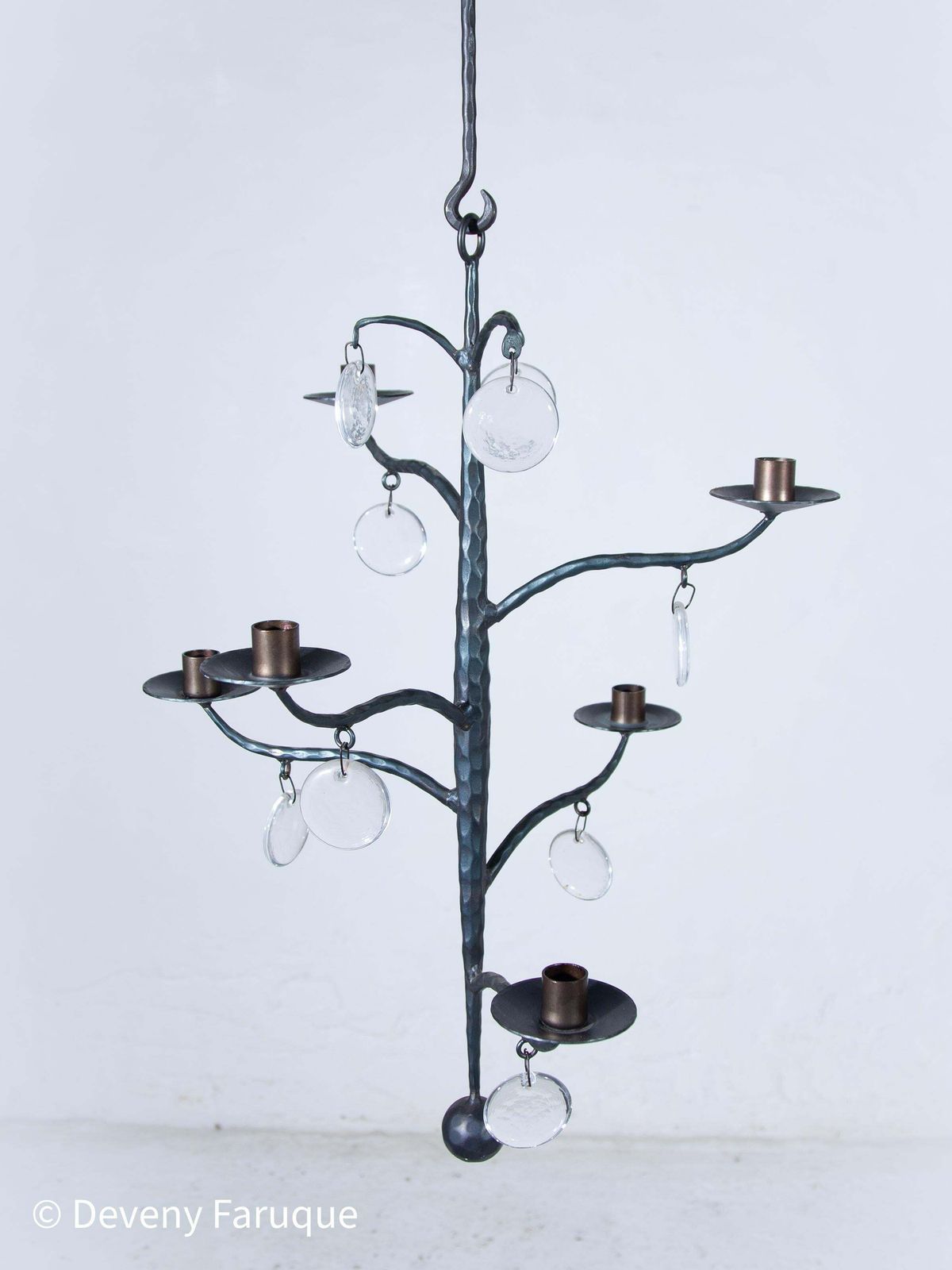 Elegant Candle Chandelier Hand Forged With 6 Arms Candles And Glass, Sweden photo buy