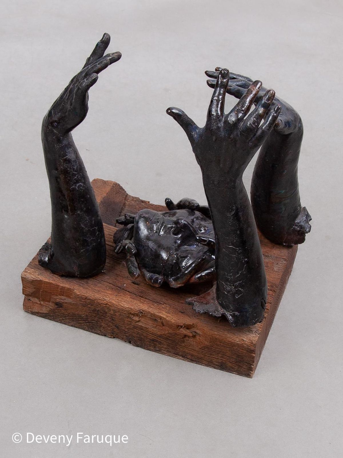 Rare Blue Glazed Ceramic Sculpture Decorated With Hands, 1970s, Belgium photo vinterior