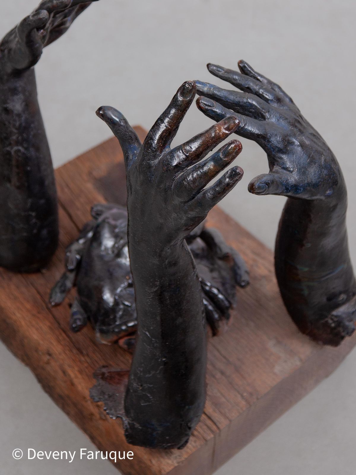 photo for sale Rare Blue Glazed Ceramic Sculpture Decorated With Hands, 1970s, Belgium