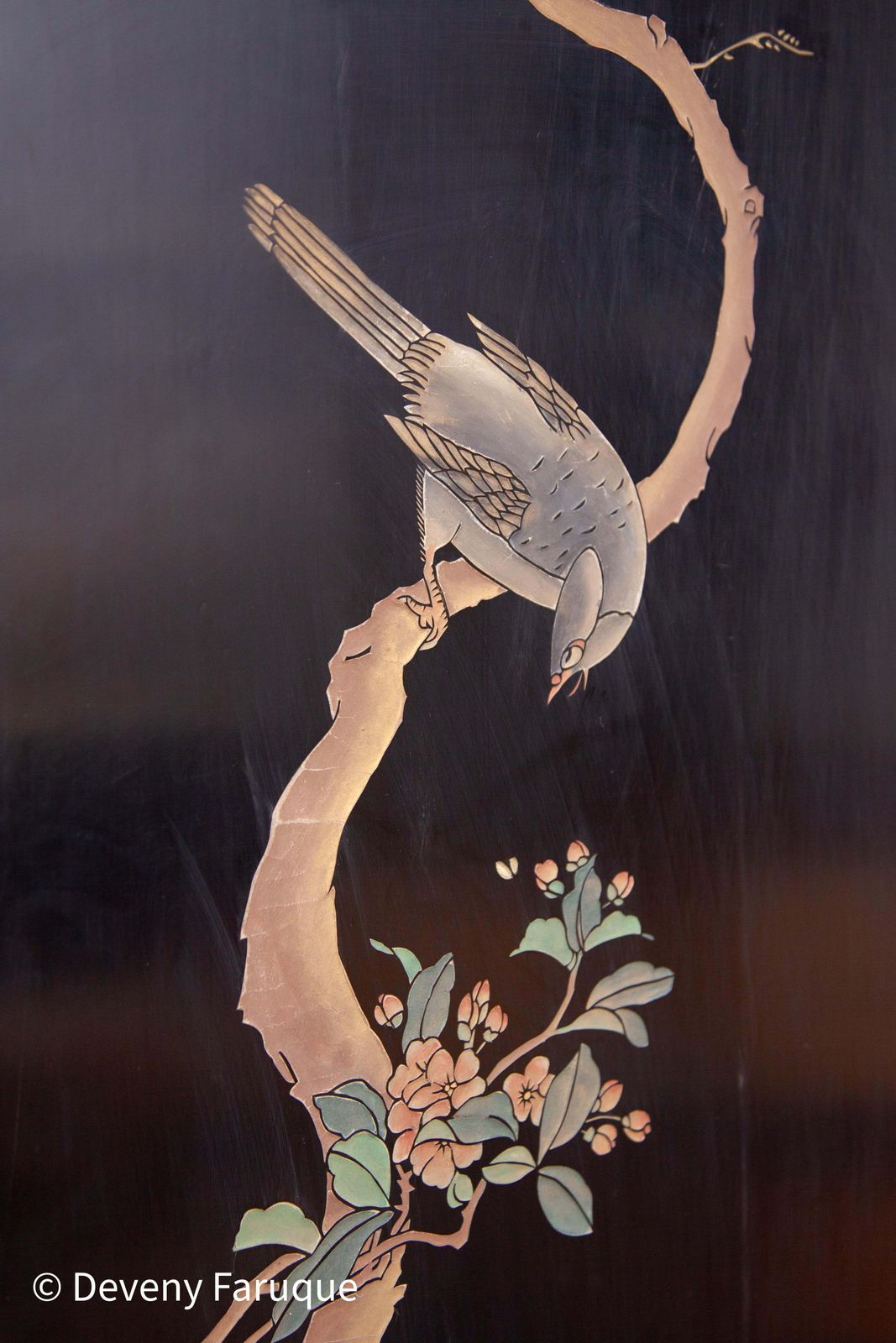 Midcentury Modern Chinese Four Panel Screen, Roomdivider With Landscape & Birds photo 8490.0