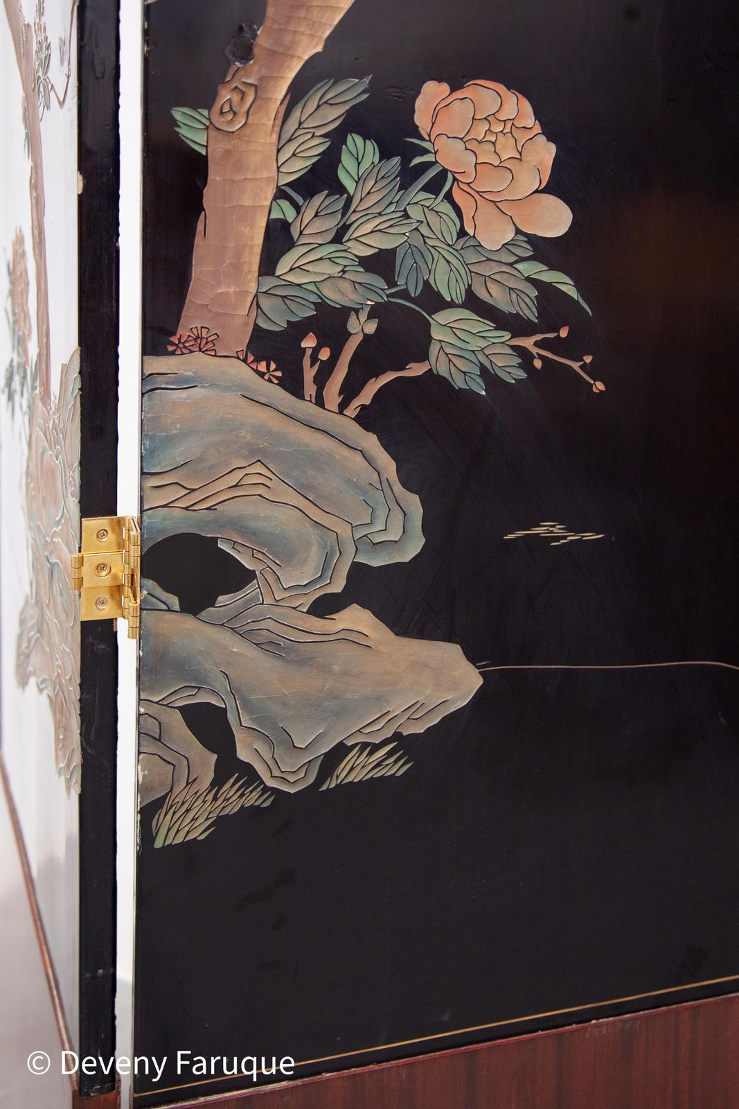 Midcentury Modern Chinese Four Panel Screen, Roomdivider With Landscape & Birds photo buy
