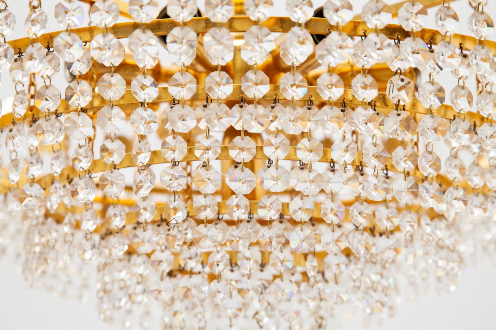 Large Gold Palwa Gilt Brass And Crystal Chandelier, Germany, 1970s photo for sale